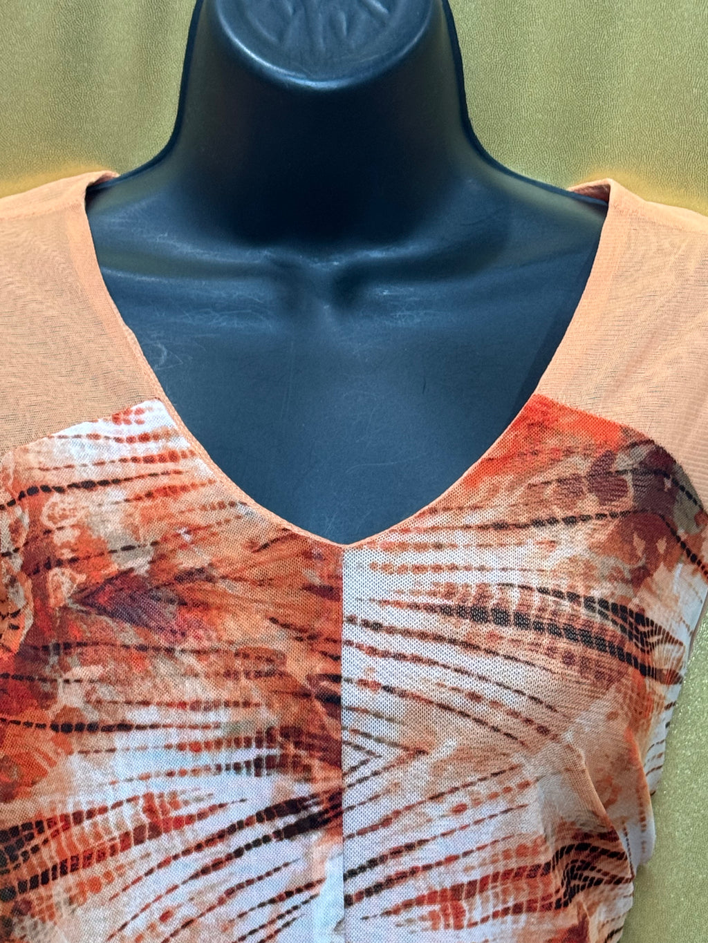 New Directions Asymmetric Hem Tunic Top Peach Orange Patterned Medium