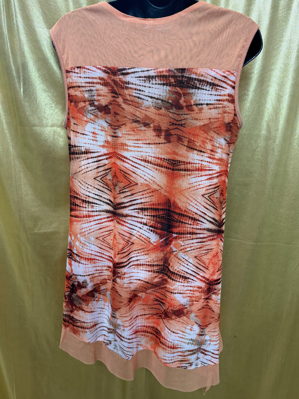 New Directions Asymmetric Hem Tunic Top Peach Orange Patterned Medium
