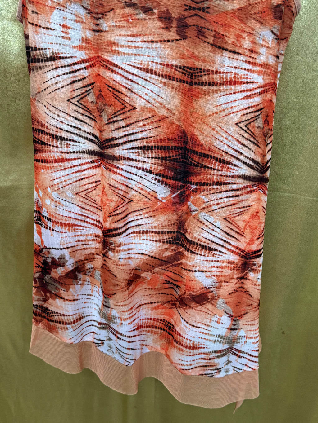 New Directions Asymmetric Hem Tunic Top Peach Orange Patterned Medium