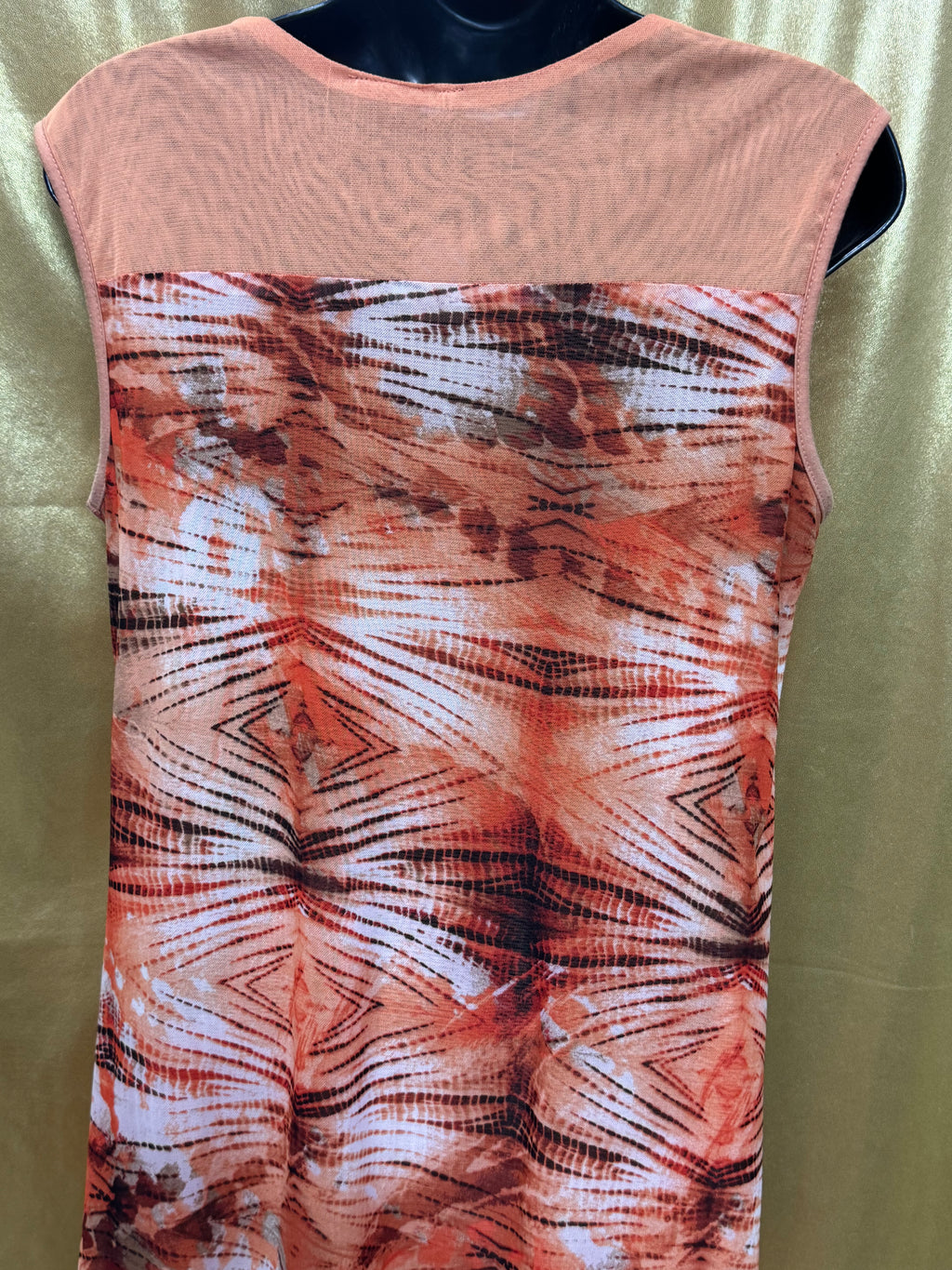 New Directions Asymmetric Hem Tunic Top Peach Orange Patterned Medium