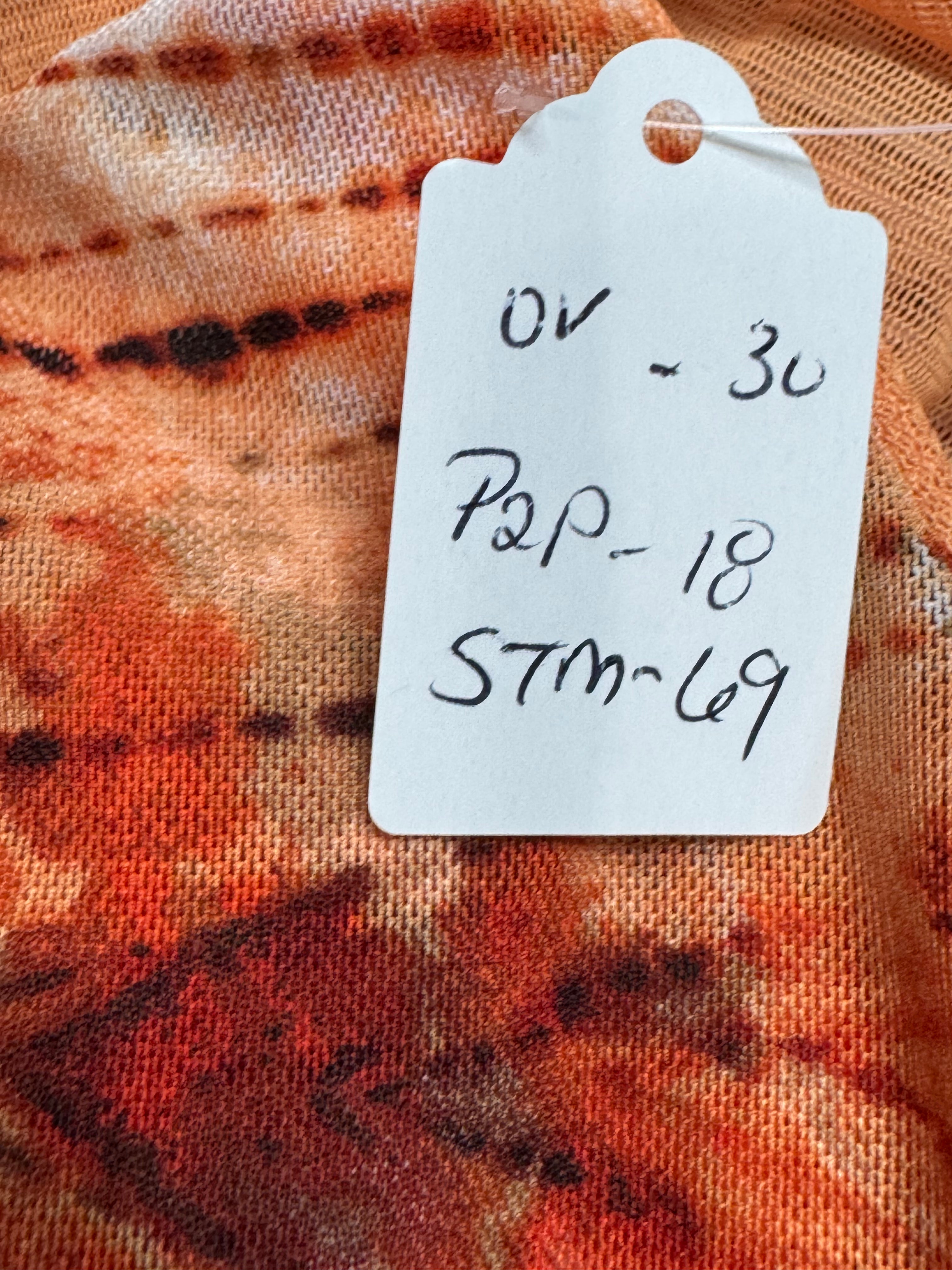 New Directions Asymmetric Hem Tunic Top Peach Orange Patterned Medium