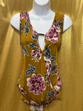 Emi & Joe Mustard Floral Sleeveless V-Neck Top, Size M
