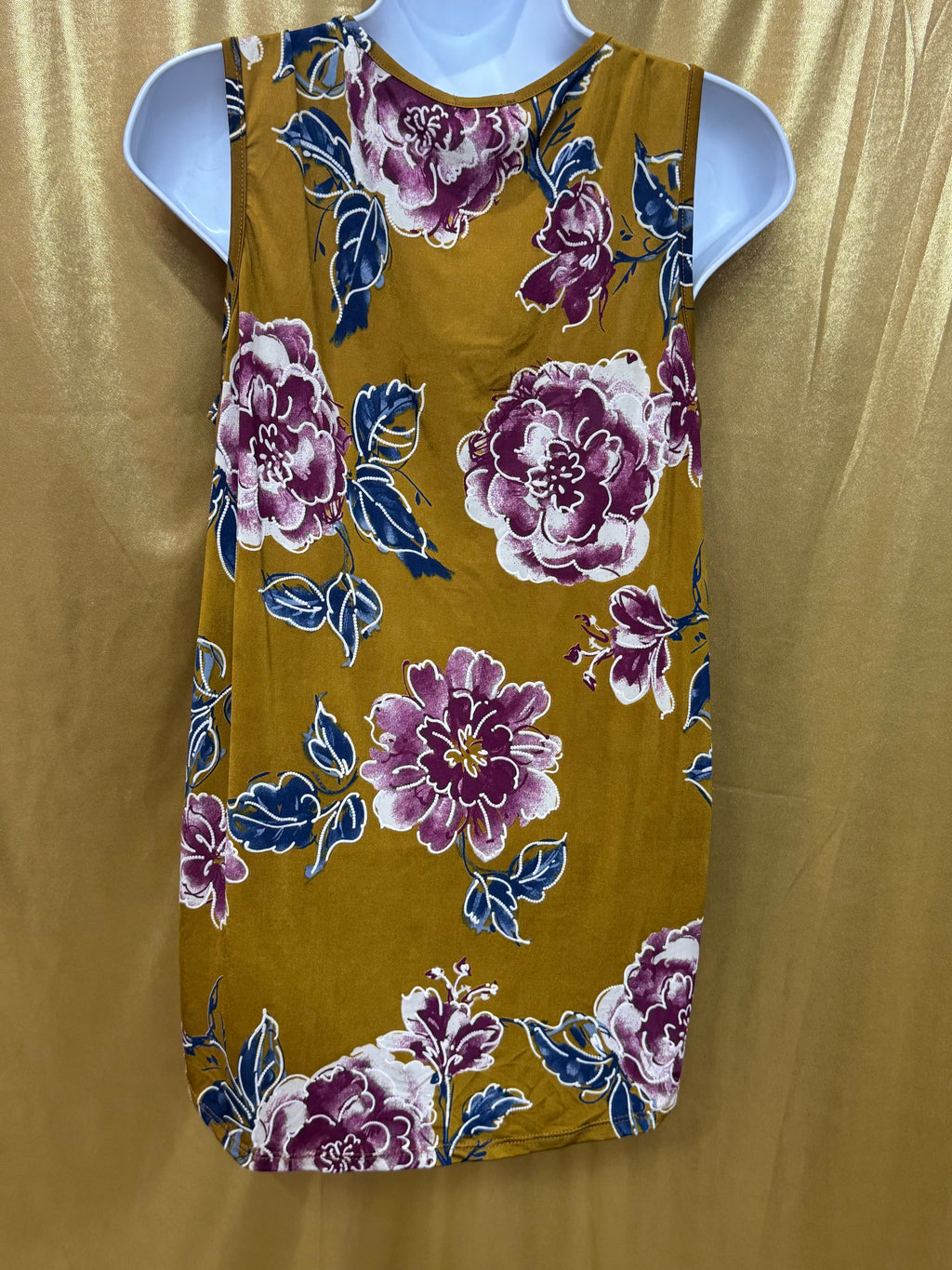 Emi & Joe Mustard Floral Sleeveless V-Neck Top, Size M