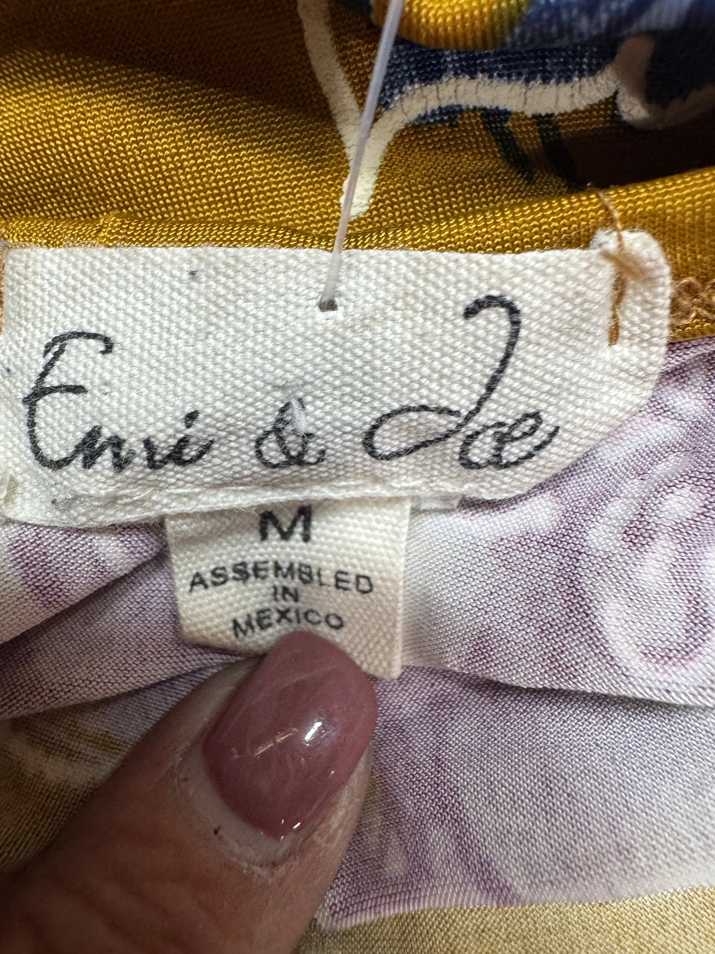 Emi & Joe Mustard Floral Sleeveless V-Neck Top, Size M
