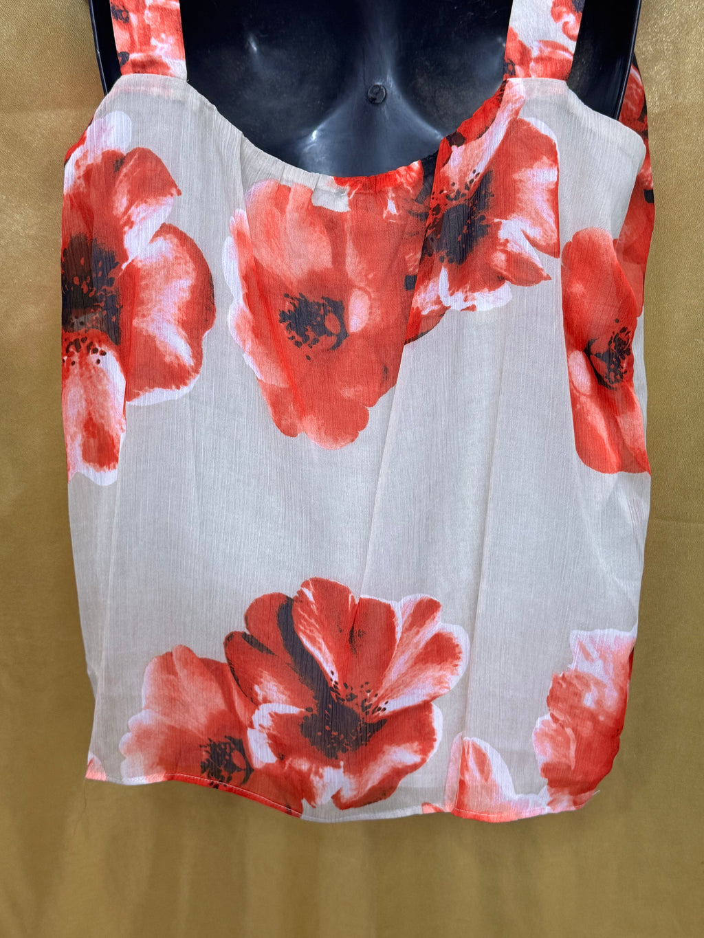 New York & Company Red Floral Pleated Chiffon Tank Top Blouse - Size Medium