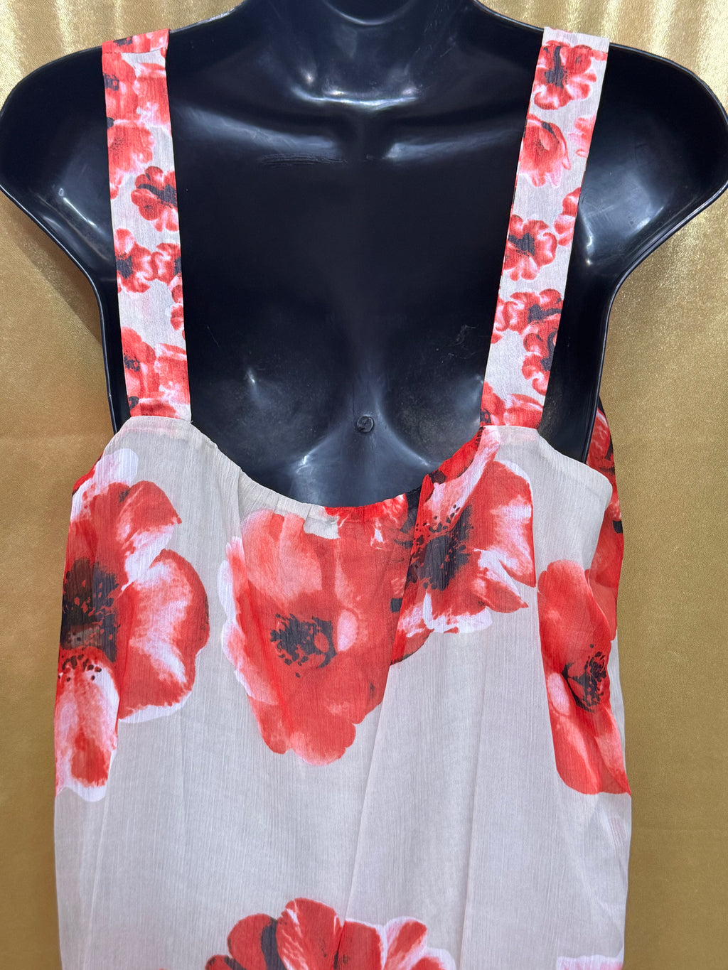New York & Company Red Floral Pleated Chiffon Tank Top Blouse - Size Medium