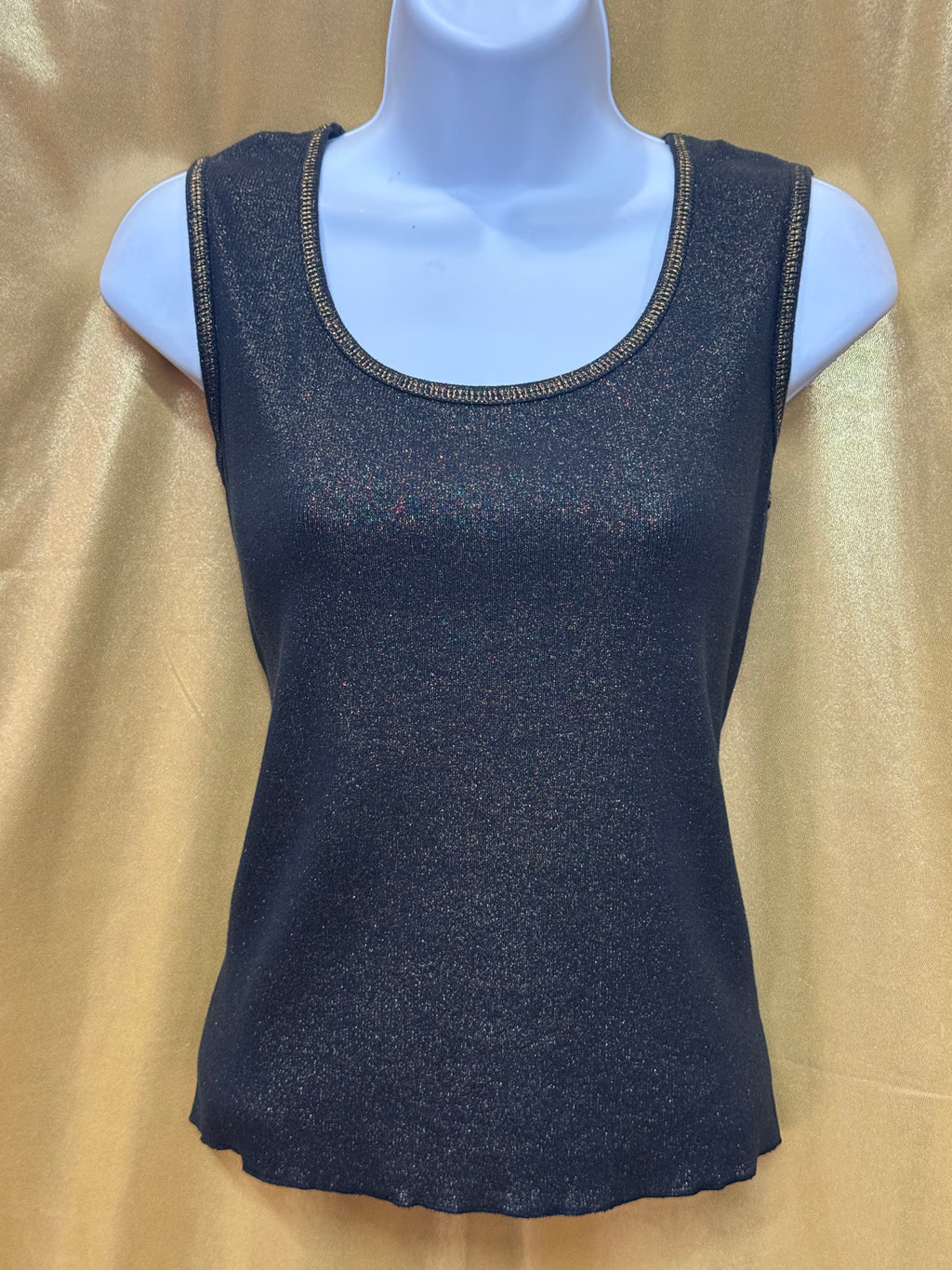 Carolyn Taylor Black Metallic Glitter Scoop Neck Tank Top - Size M