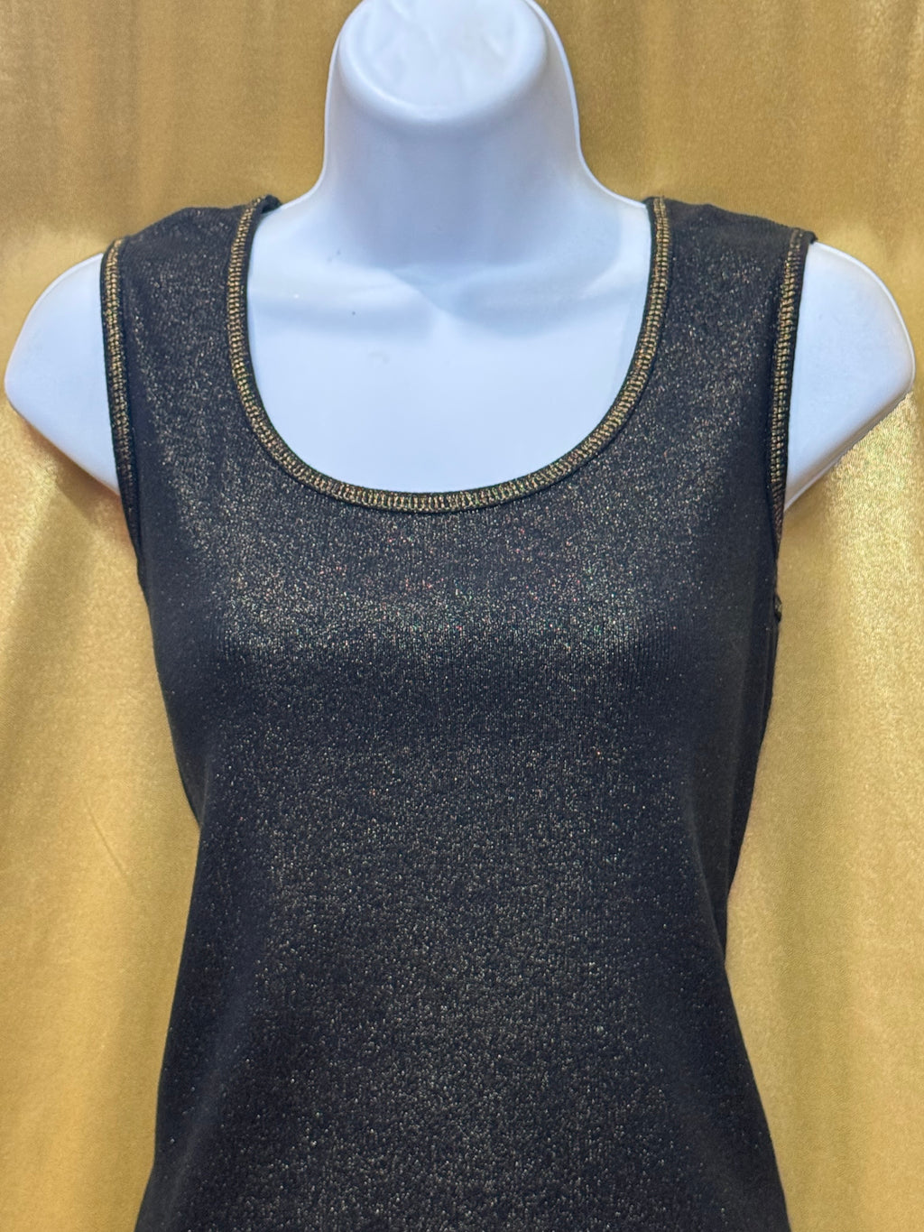 Carolyn Taylor Black Metallic Glitter Scoop Neck Tank Top - Size M