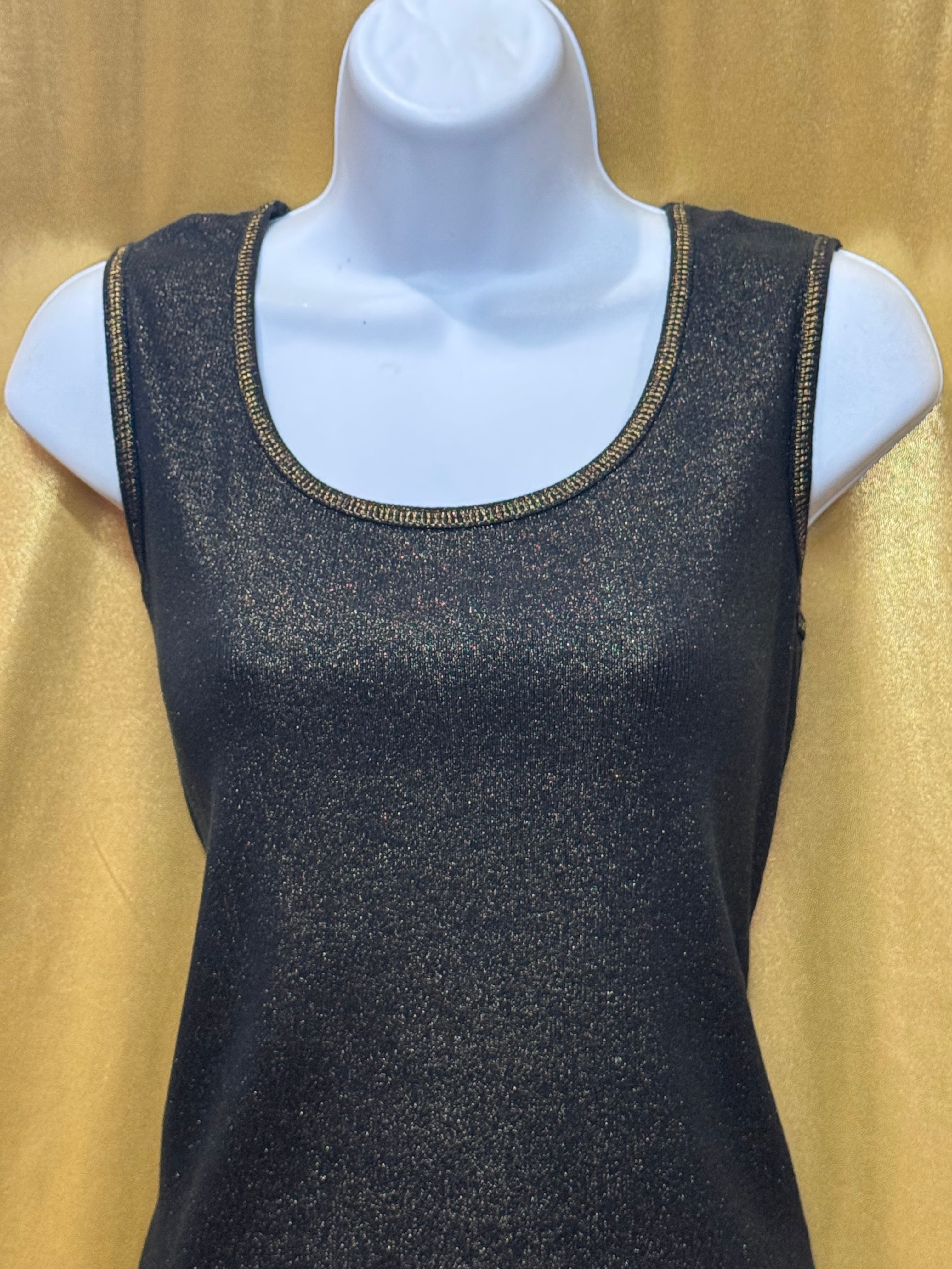Carolyn Taylor Black Metallic Glitter Scoop Neck Tank Top - Size M