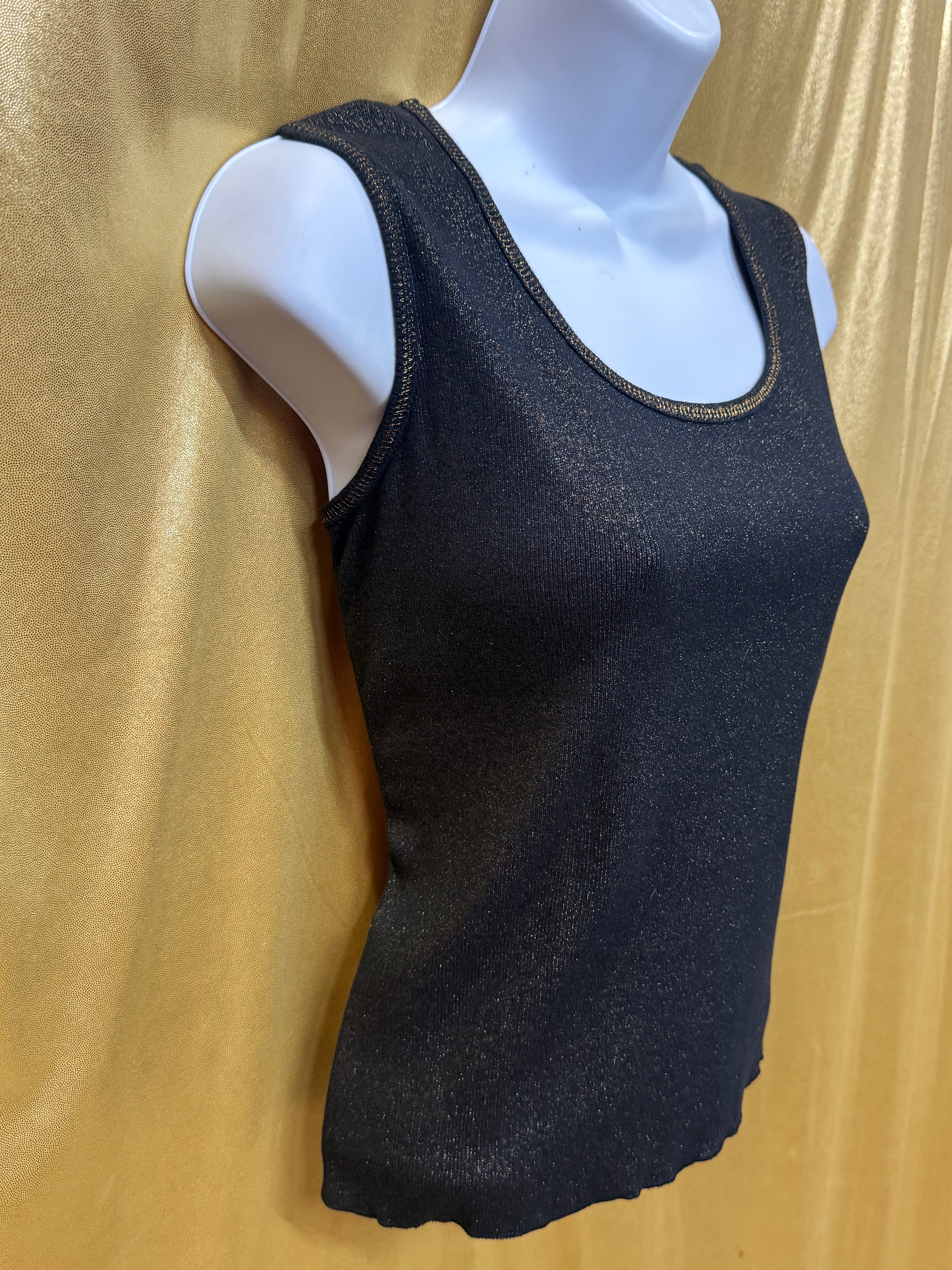 Carolyn Taylor Black Metallic Glitter Scoop Neck Tank Top - Size M