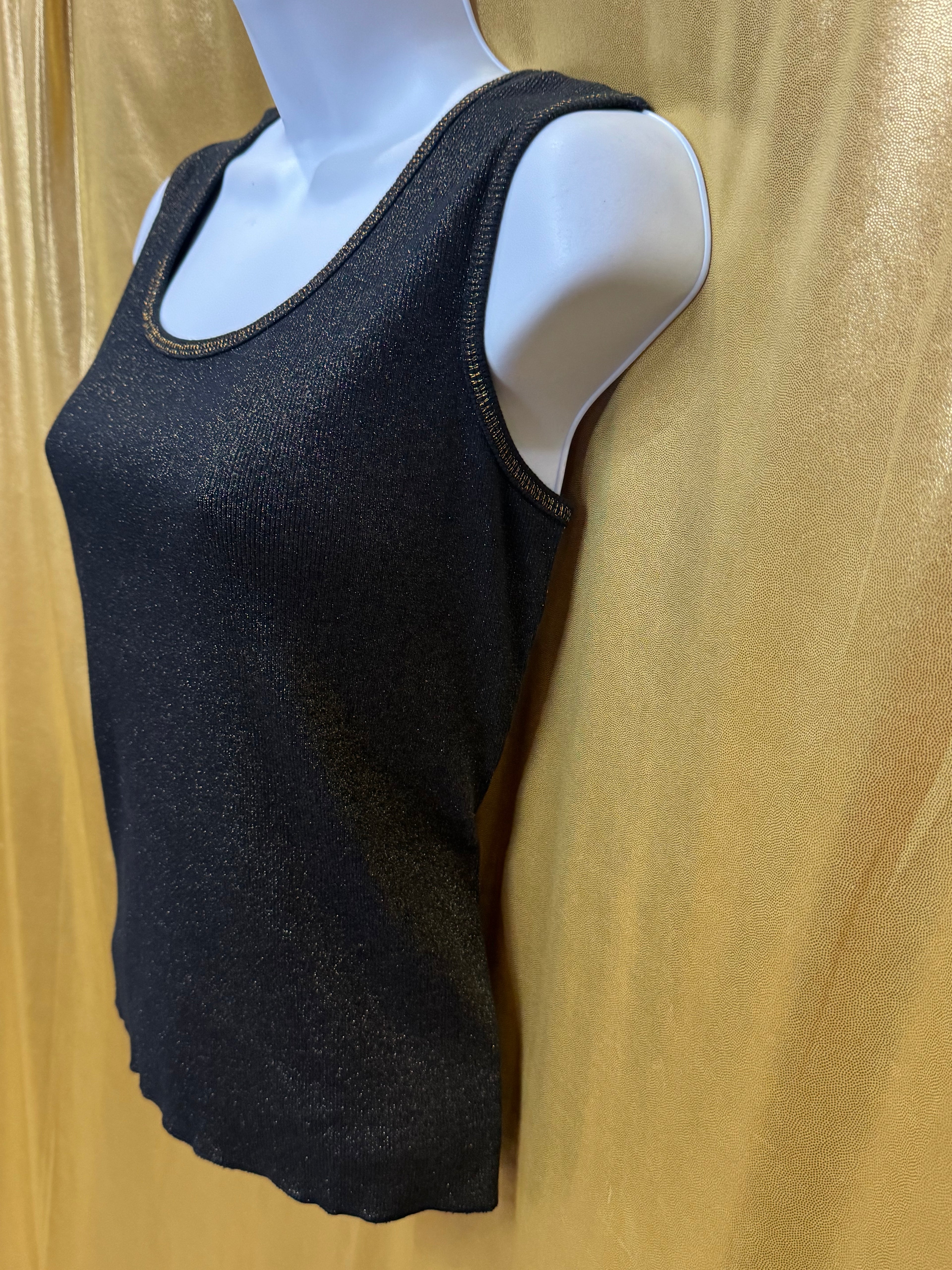 Carolyn Taylor Black Metallic Glitter Scoop Neck Tank Top - Size M