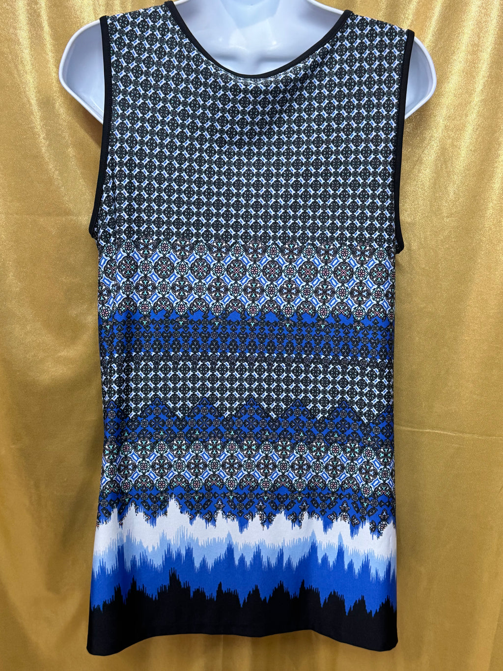 New Directions Blue Geometric Keyhole Tunic Top Size M