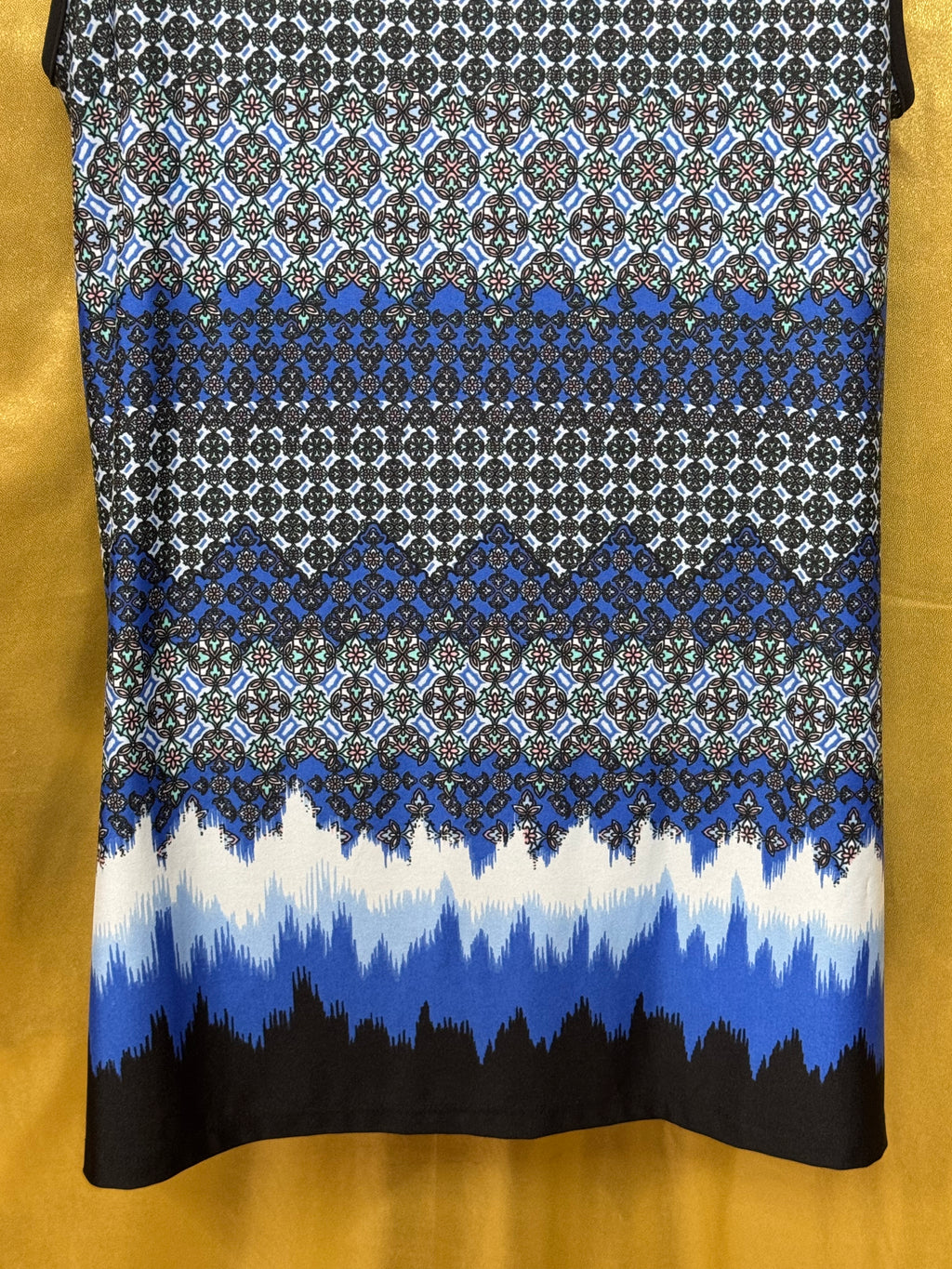 New Directions Blue Geometric Keyhole Tunic Top Size M