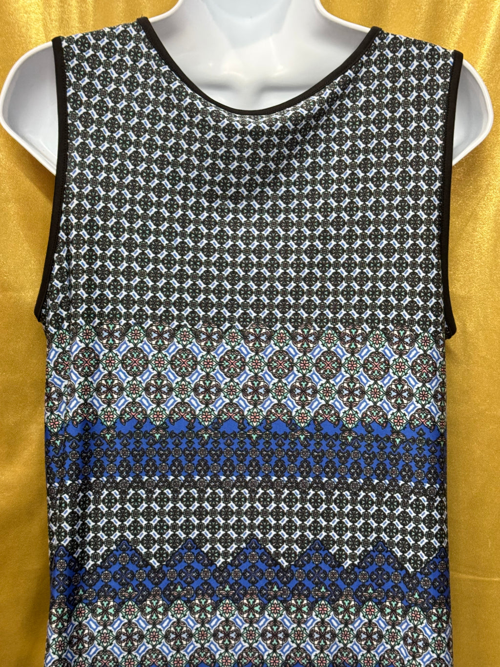 New Directions Blue Geometric Keyhole Tunic Top Size M