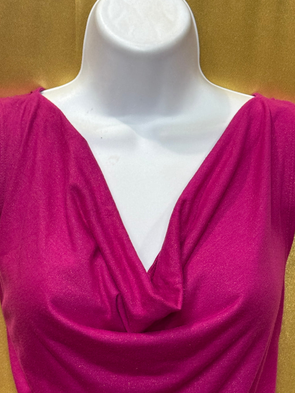 Cable & Gauge Magenta Pink Shimmer Cowl Neck Sleeveless Top - Size M