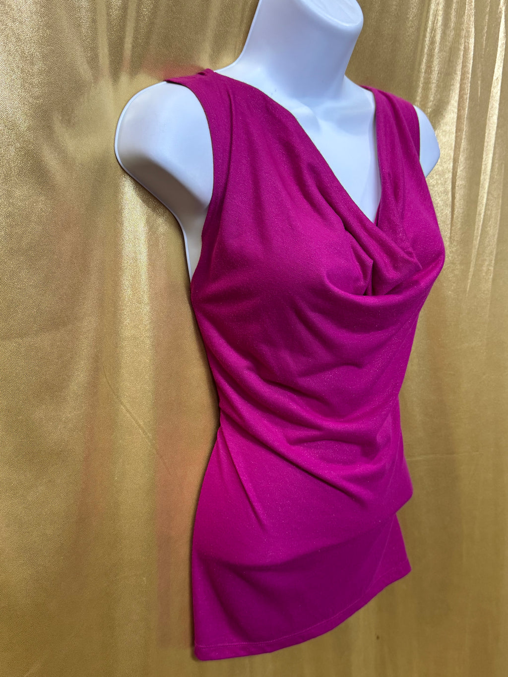 Cable & Gauge Magenta Pink Shimmer Cowl Neck Sleeveless Top - Size M