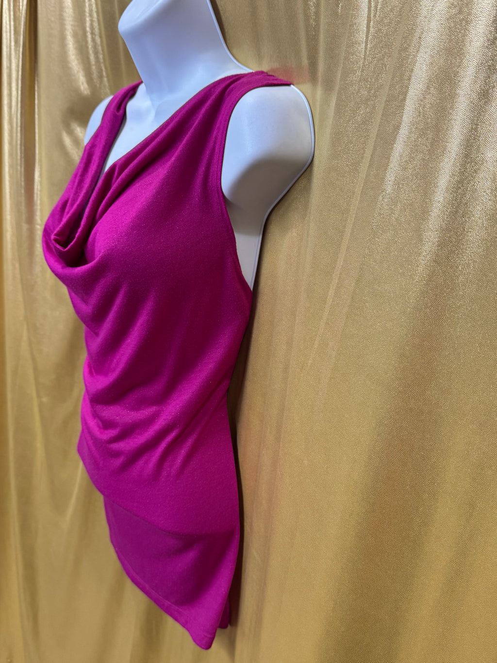Cable & Gauge Magenta Pink Shimmer Cowl Neck Sleeveless Top - Size M