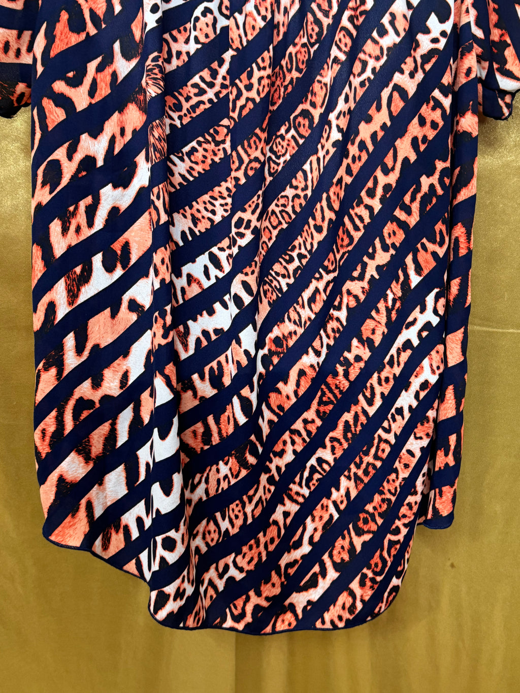 Audrey Ann Cold-Shoulder Top | Navy & Orange Animal Print | Size Medium
