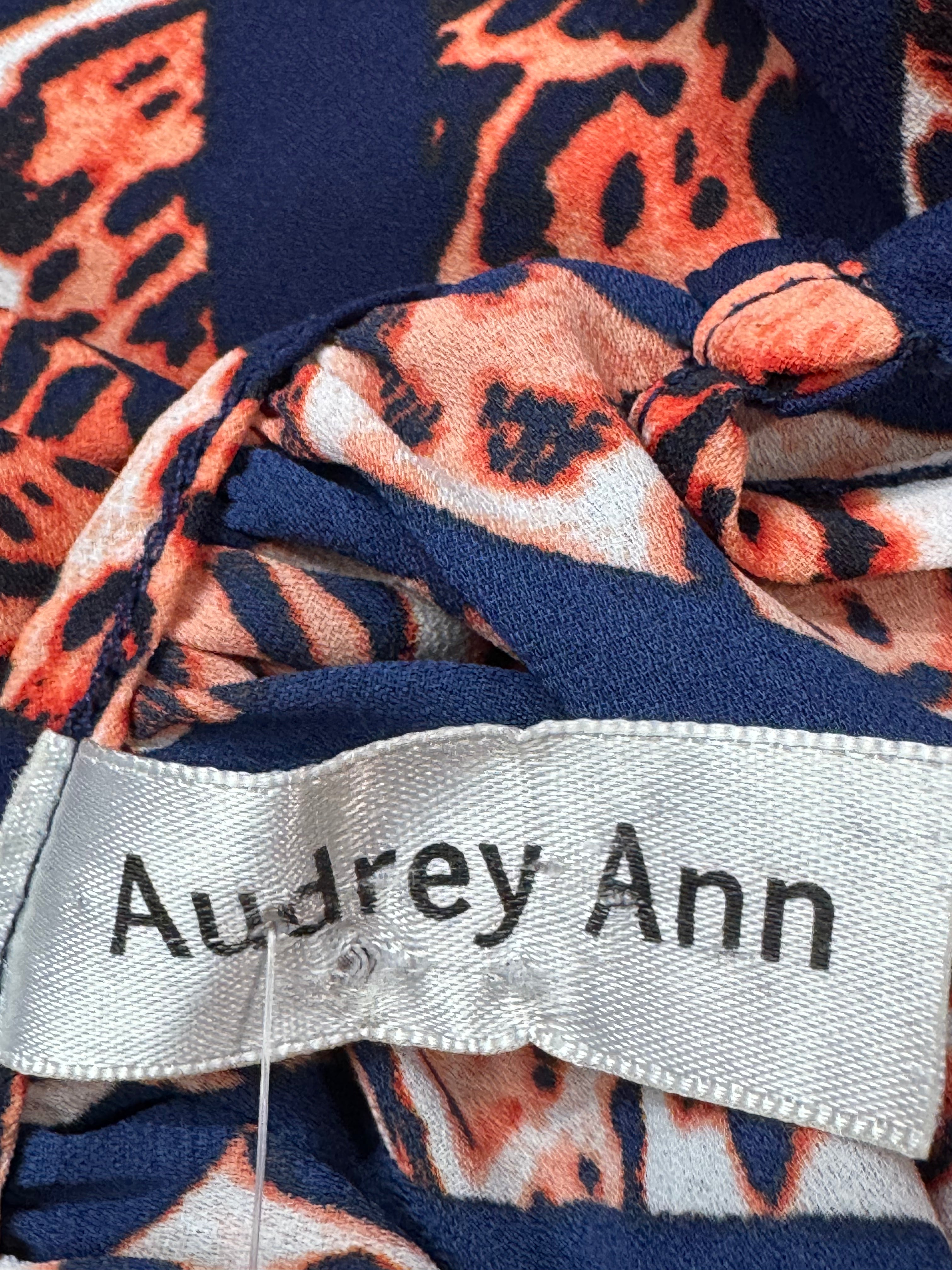 Audrey Ann Cold-Shoulder Top | Navy & Orange Animal Print | Size Medium