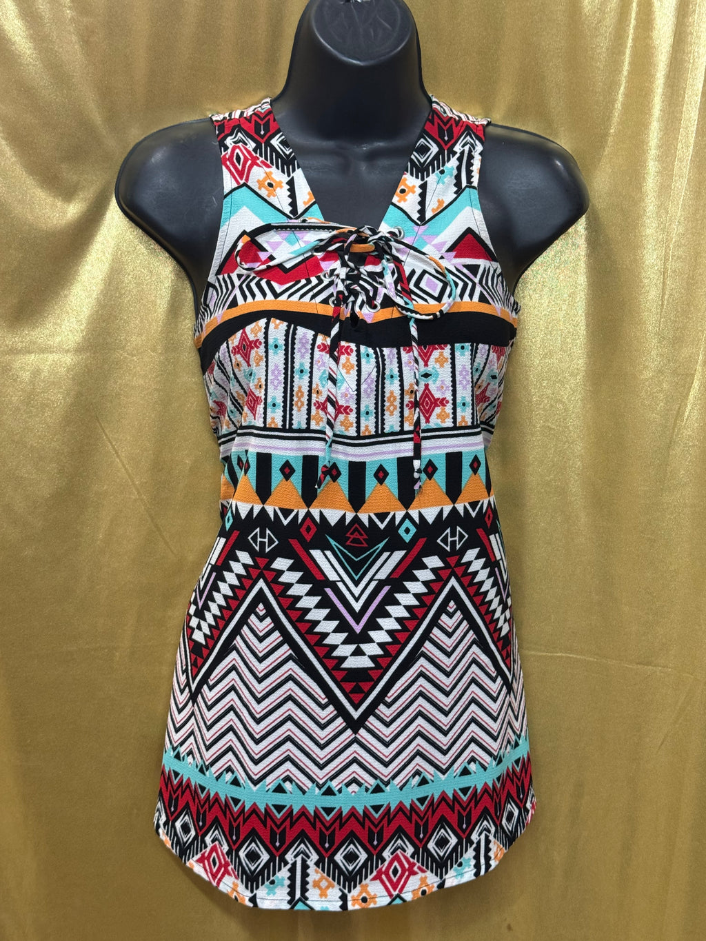 Self Esteem Southwestern Print Lace Up Tank Tunic Top Medium