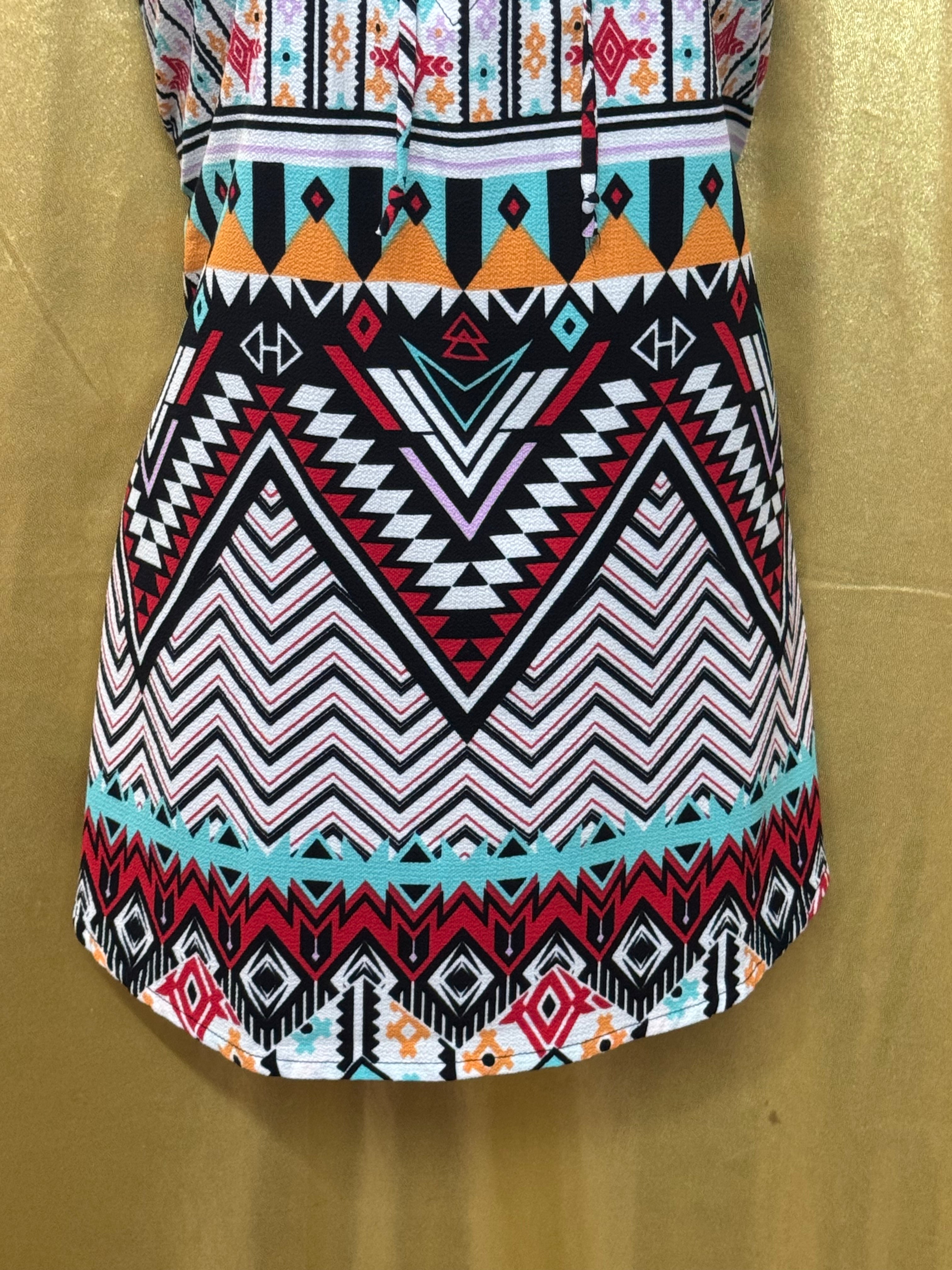 Self Esteem Southwestern Print Lace Up Tank Tunic Top Medium