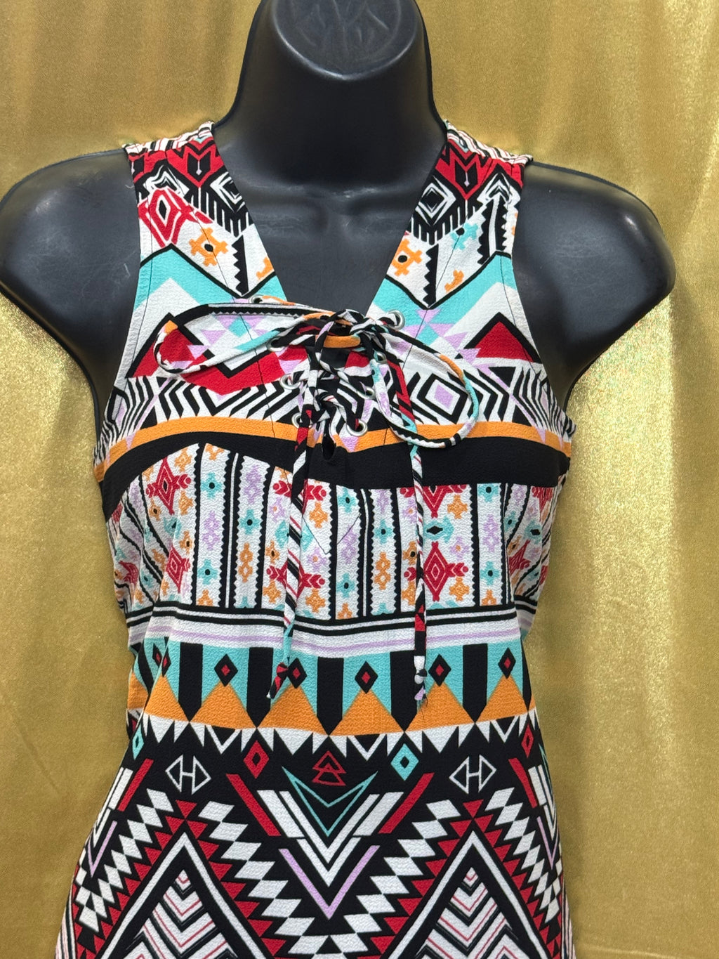Self Esteem Southwestern Print Lace Up Tank Tunic Top Medium