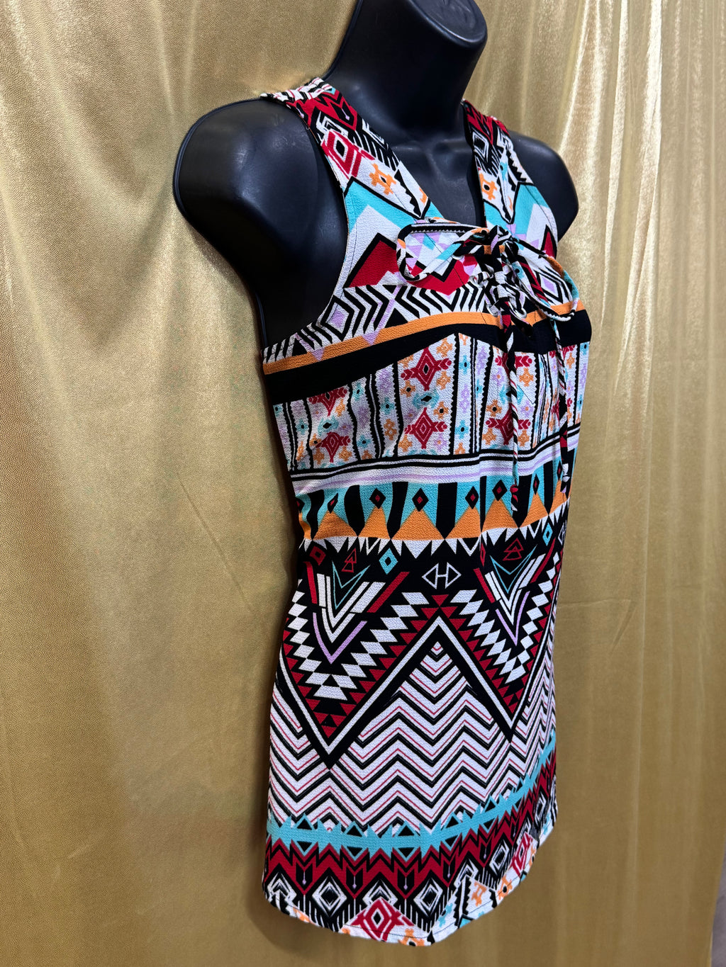Self Esteem Southwestern Print Lace Up Tank Tunic Top Medium