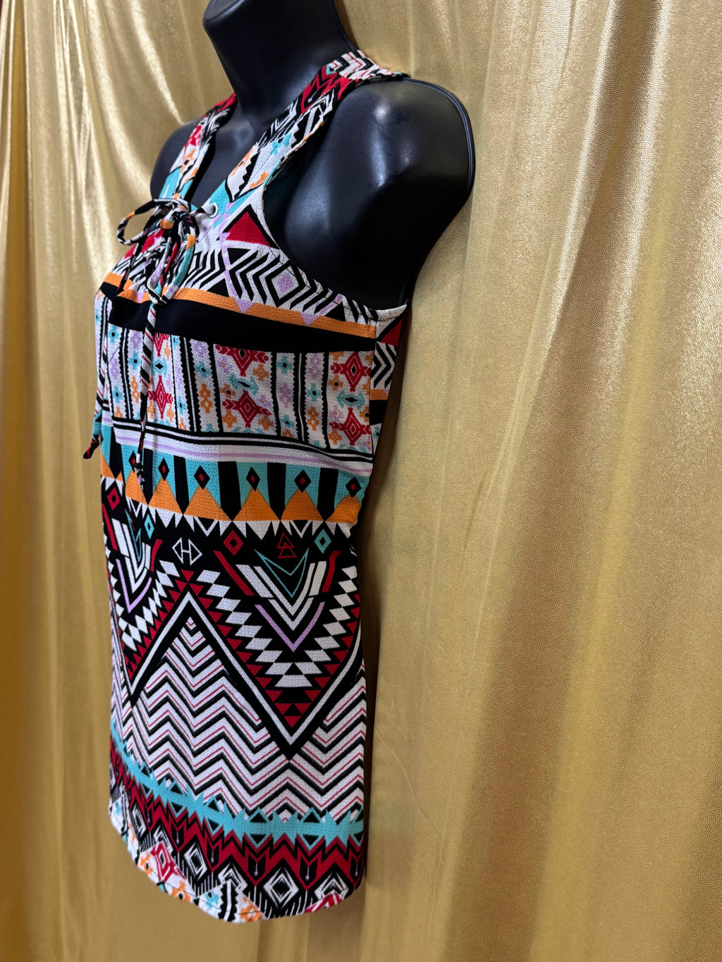 Self Esteem Southwestern Print Lace Up Tank Tunic Top Medium