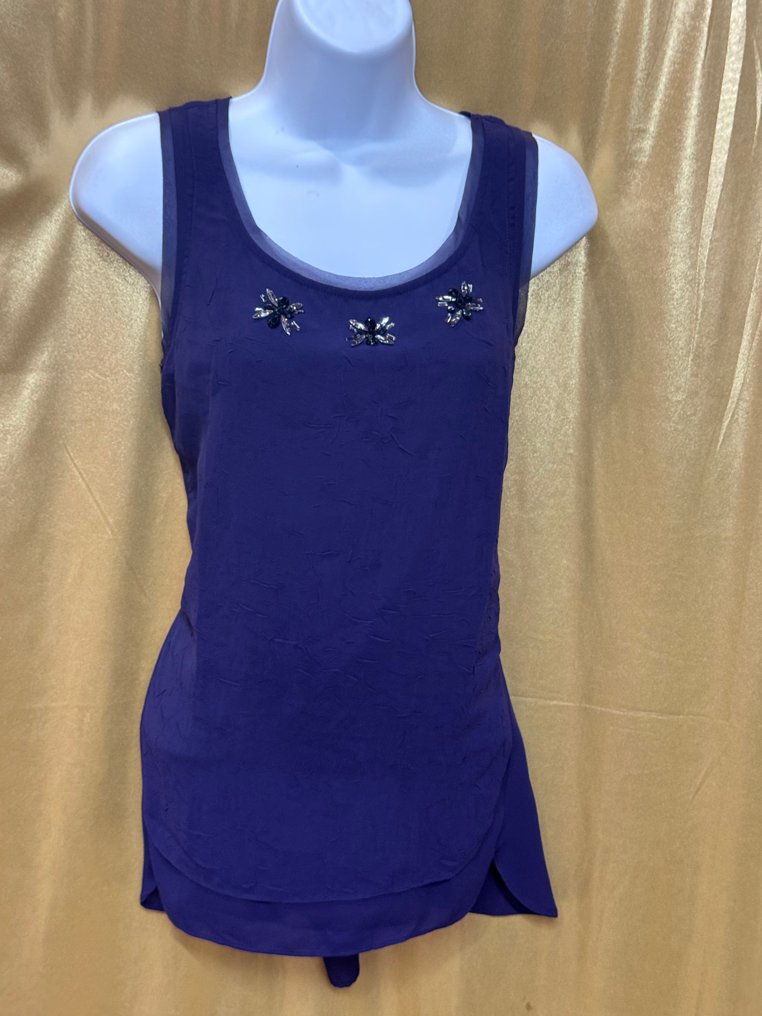 Simply Vera Vera Wang Purple Beaded Scoop Neck Tank Top, Size M
