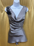 New Directions Silver Gray Cowl Neck Sleeveless Blouse Sequin Flower Medium NWT