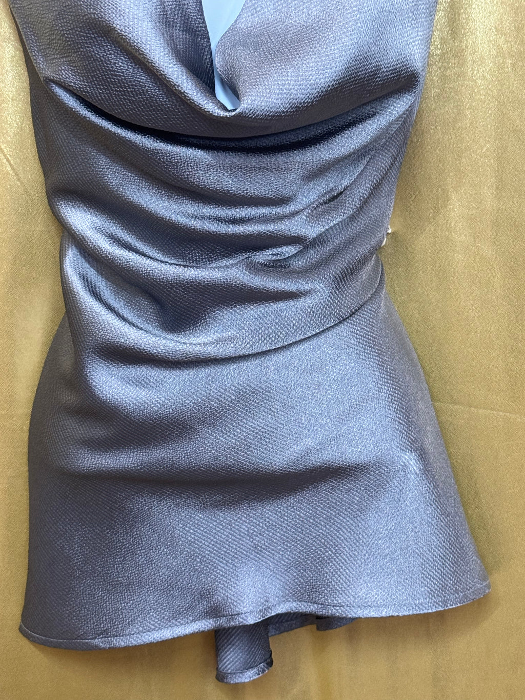 New Directions Silver Gray Cowl Neck Sleeveless Blouse Sequin Flower Medium NWT
