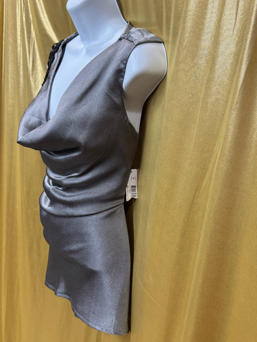 New Directions Silver Gray Cowl Neck Sleeveless Blouse Sequin Flower Medium NWT