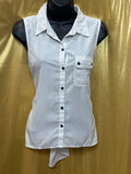 Timing Polka Dot Sleeveless Button Down Blouse Size M White Black