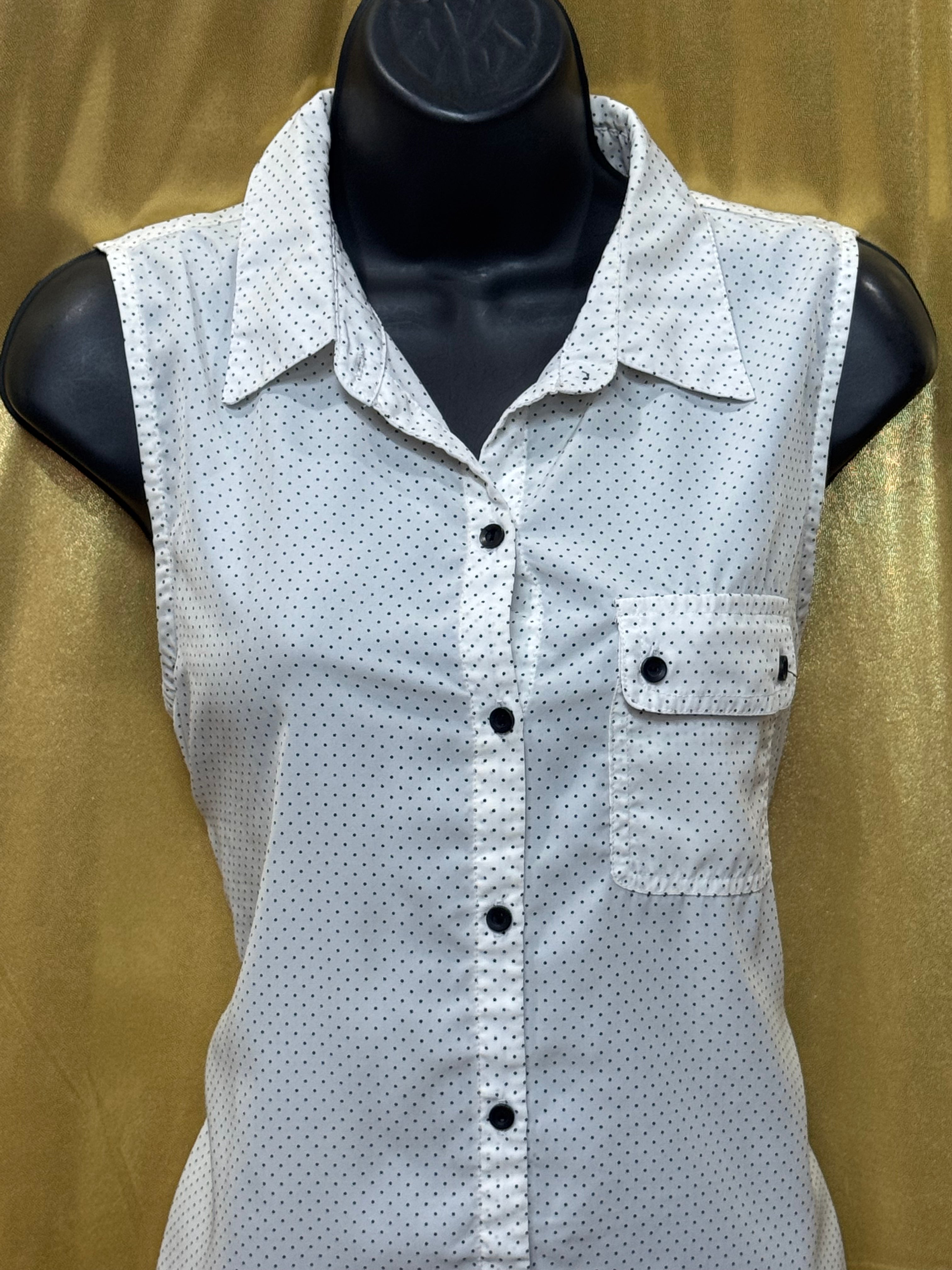 Timing Polka Dot Sleeveless Button Down Blouse Size M White Black
