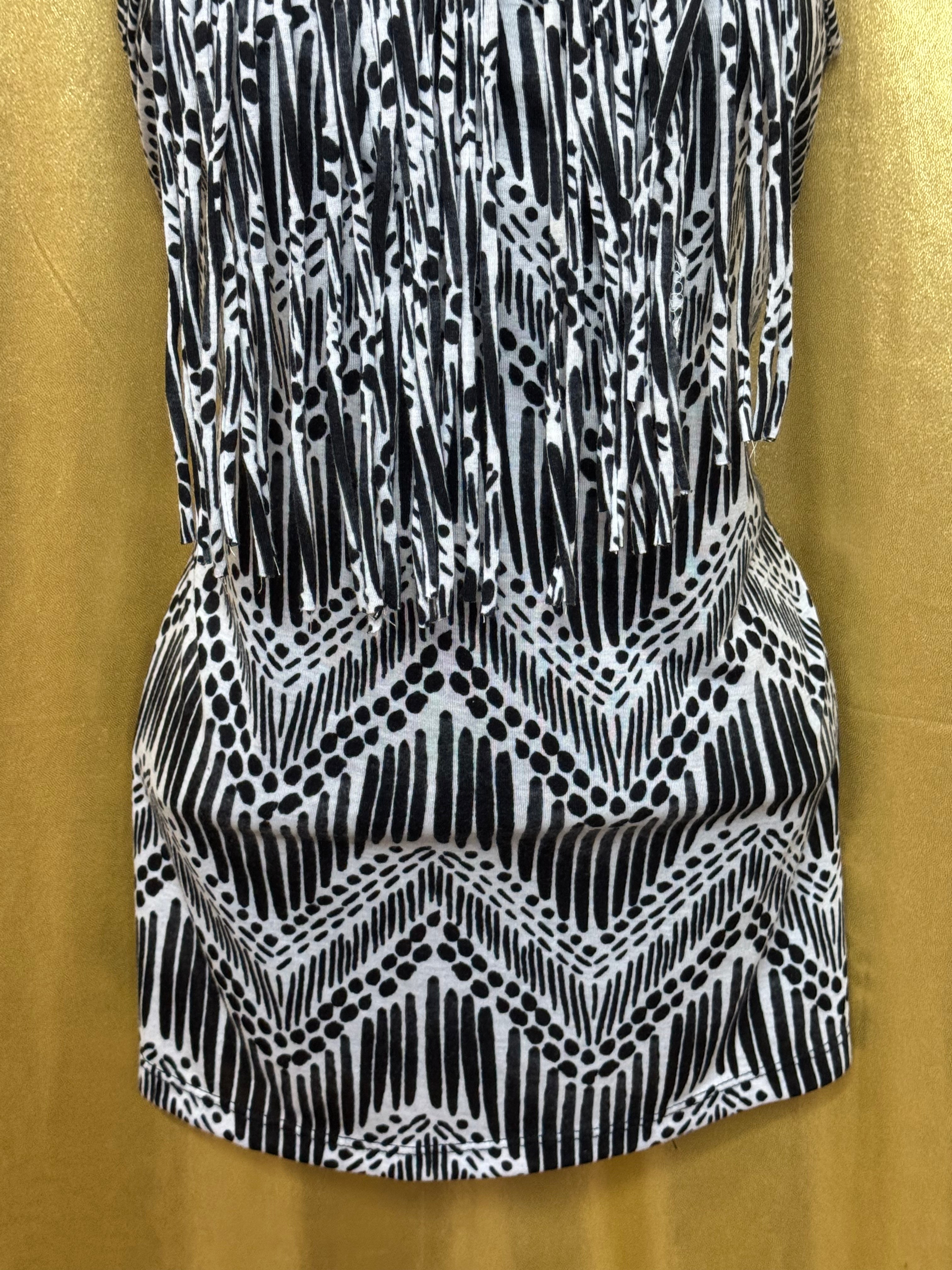 New Directions Black & White Boho Fringe Tank Top Size Medium