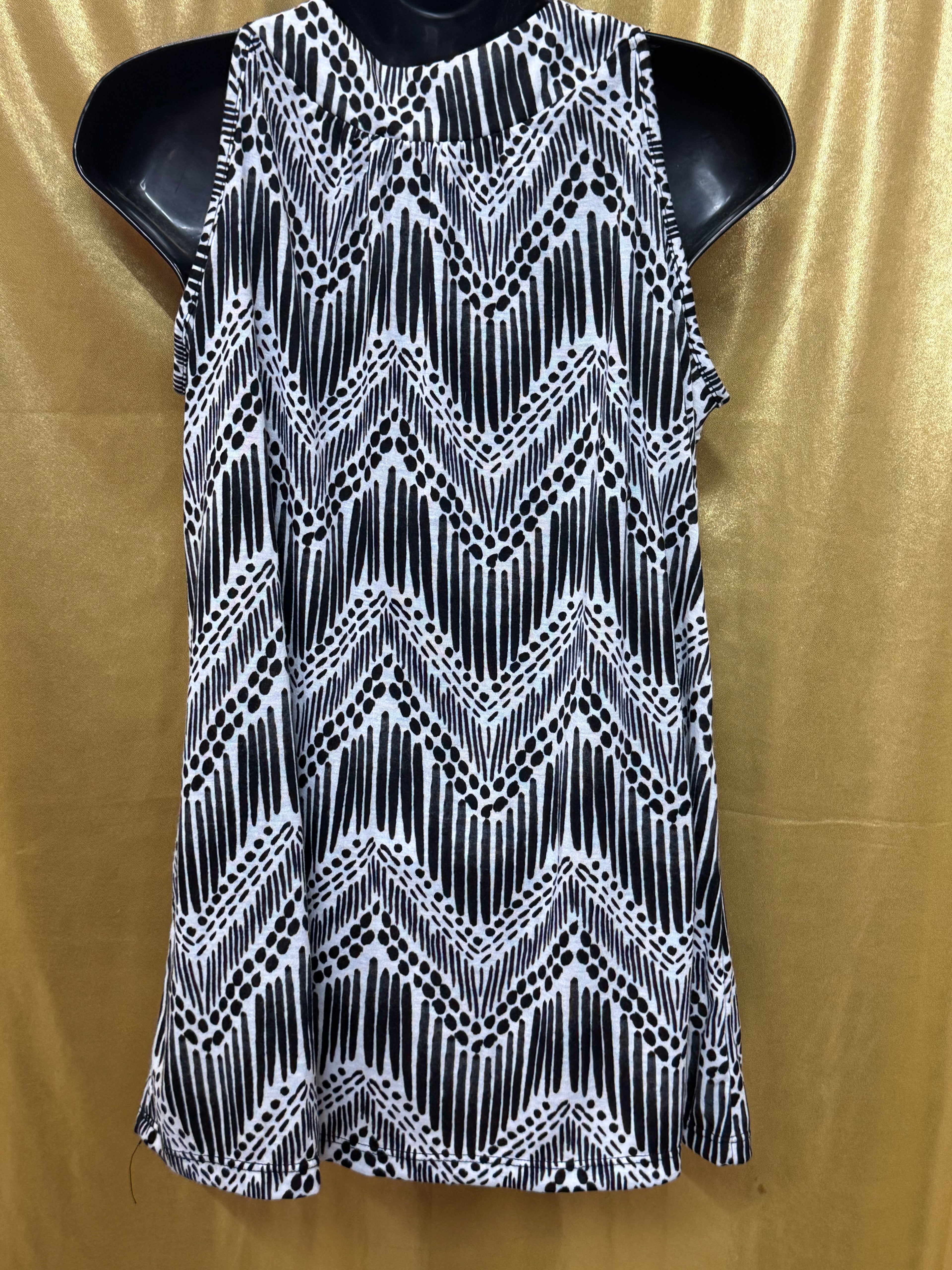 New Directions Black & White Boho Fringe Tank Top Size Medium