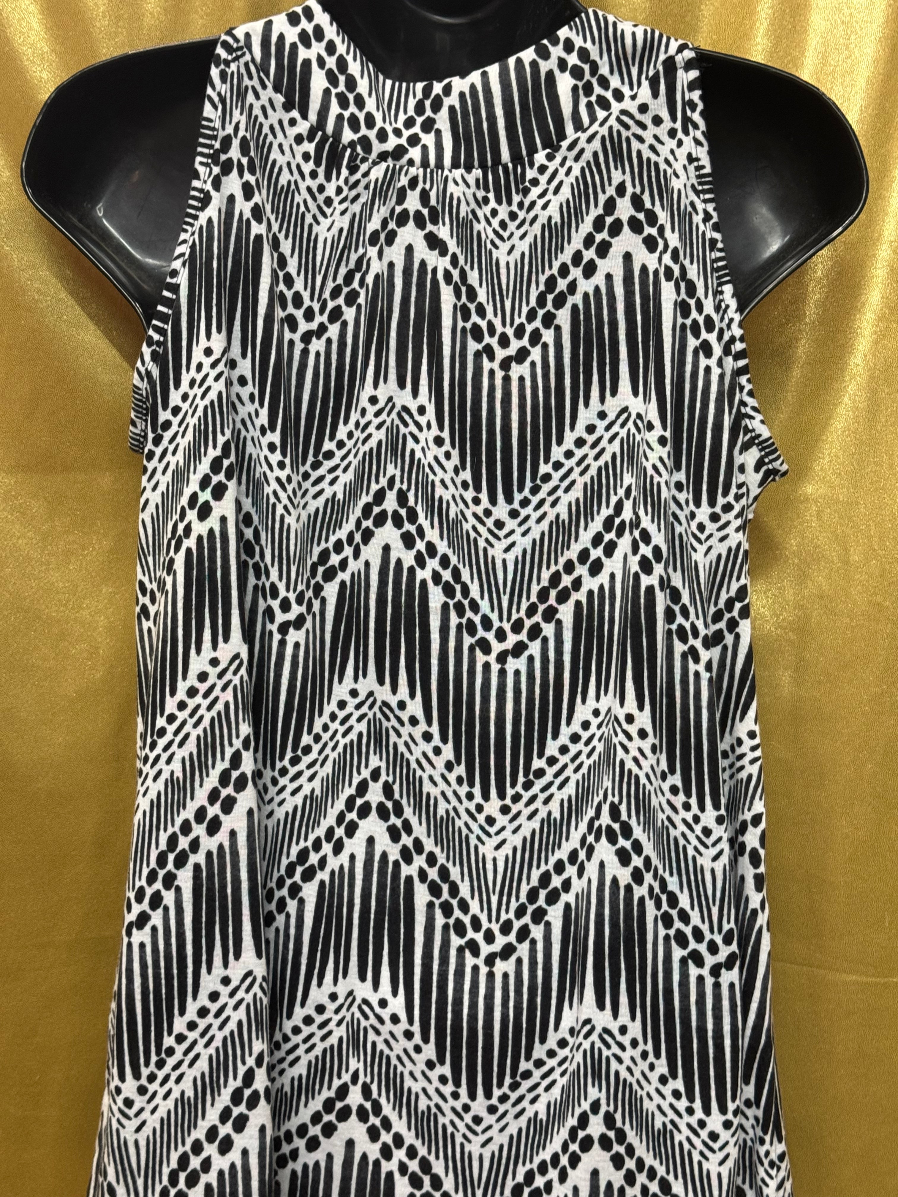 New Directions Black & White Boho Fringe Tank Top Size Medium