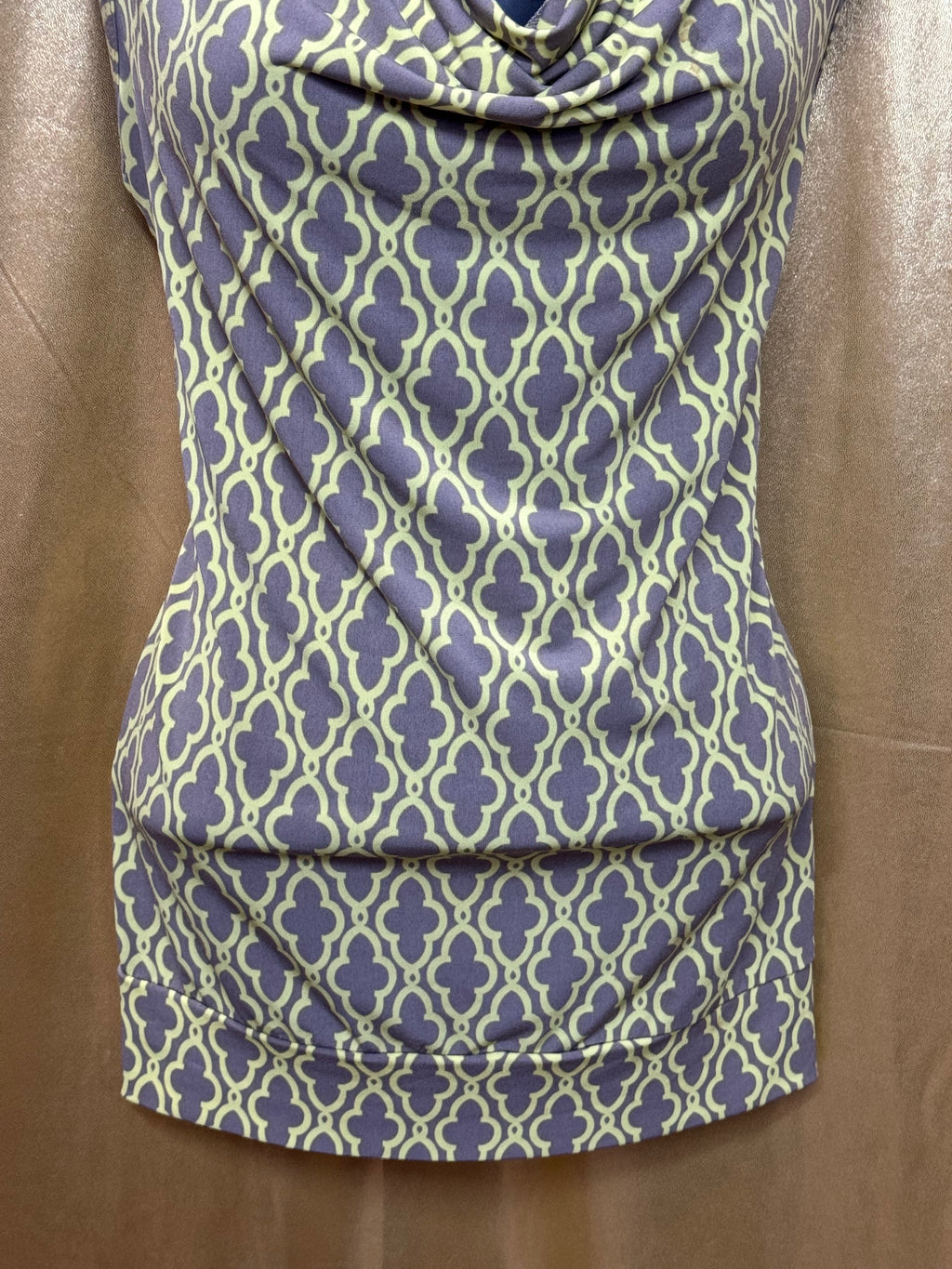 Banana Republic Yellow & Gray Geometric Draped Cowl Neck Sleeveless Top - Size M