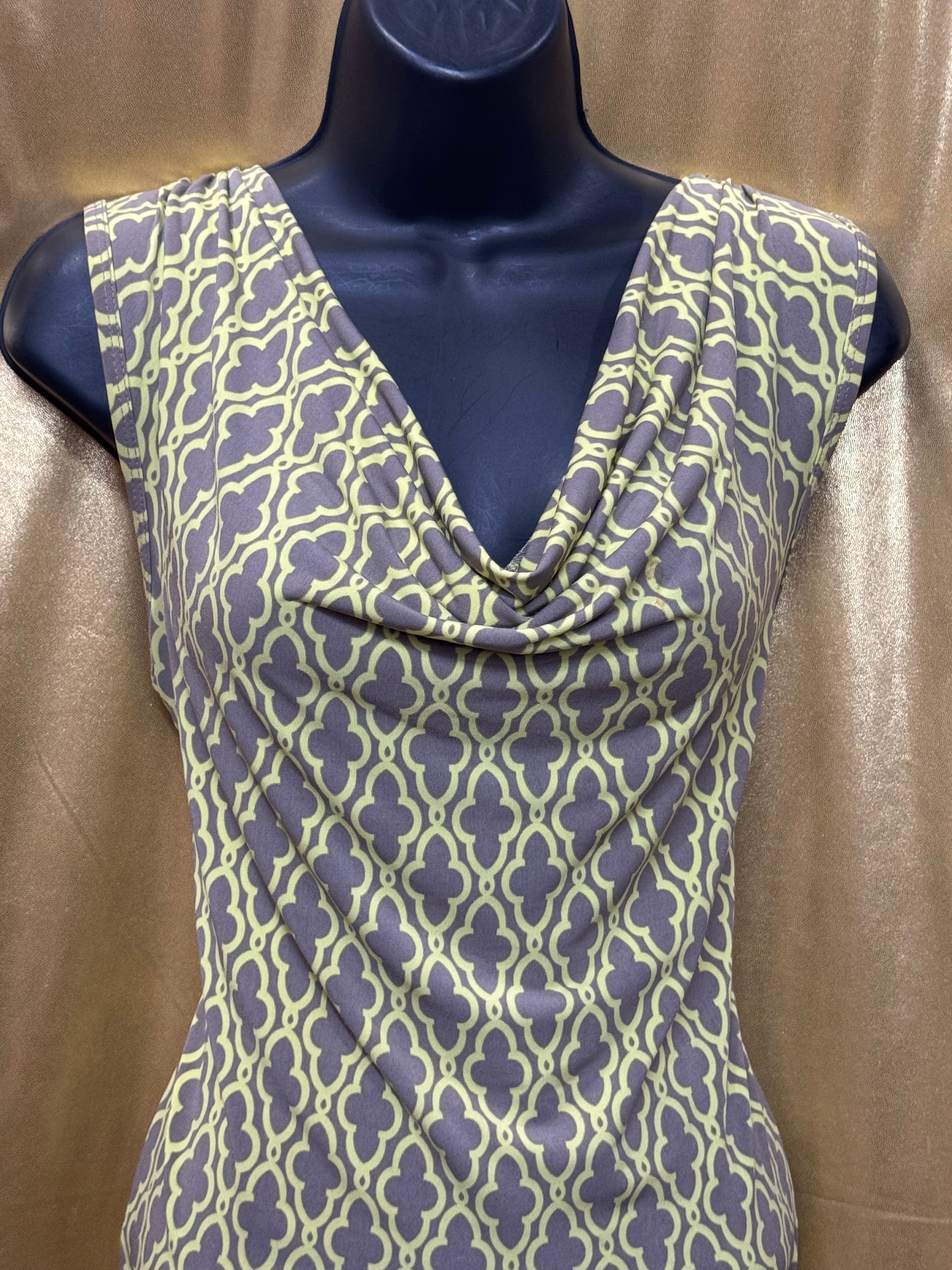 Banana Republic Yellow & Gray Geometric Draped Cowl Neck Sleeveless Top - Size M