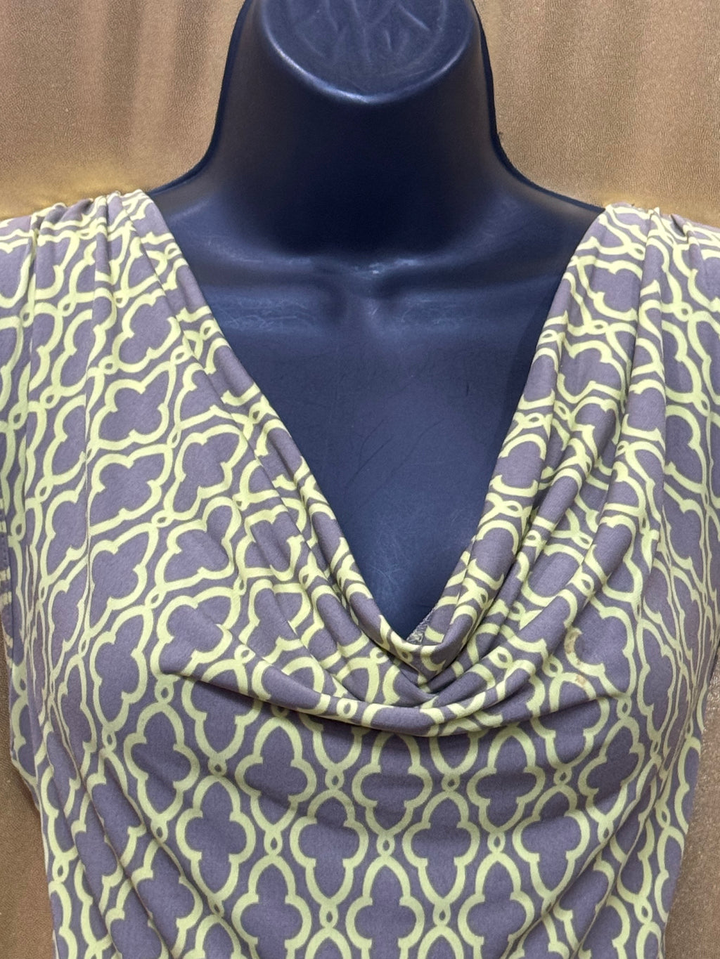 Banana Republic Yellow & Gray Geometric Draped Cowl Neck Sleeveless Top - Size M