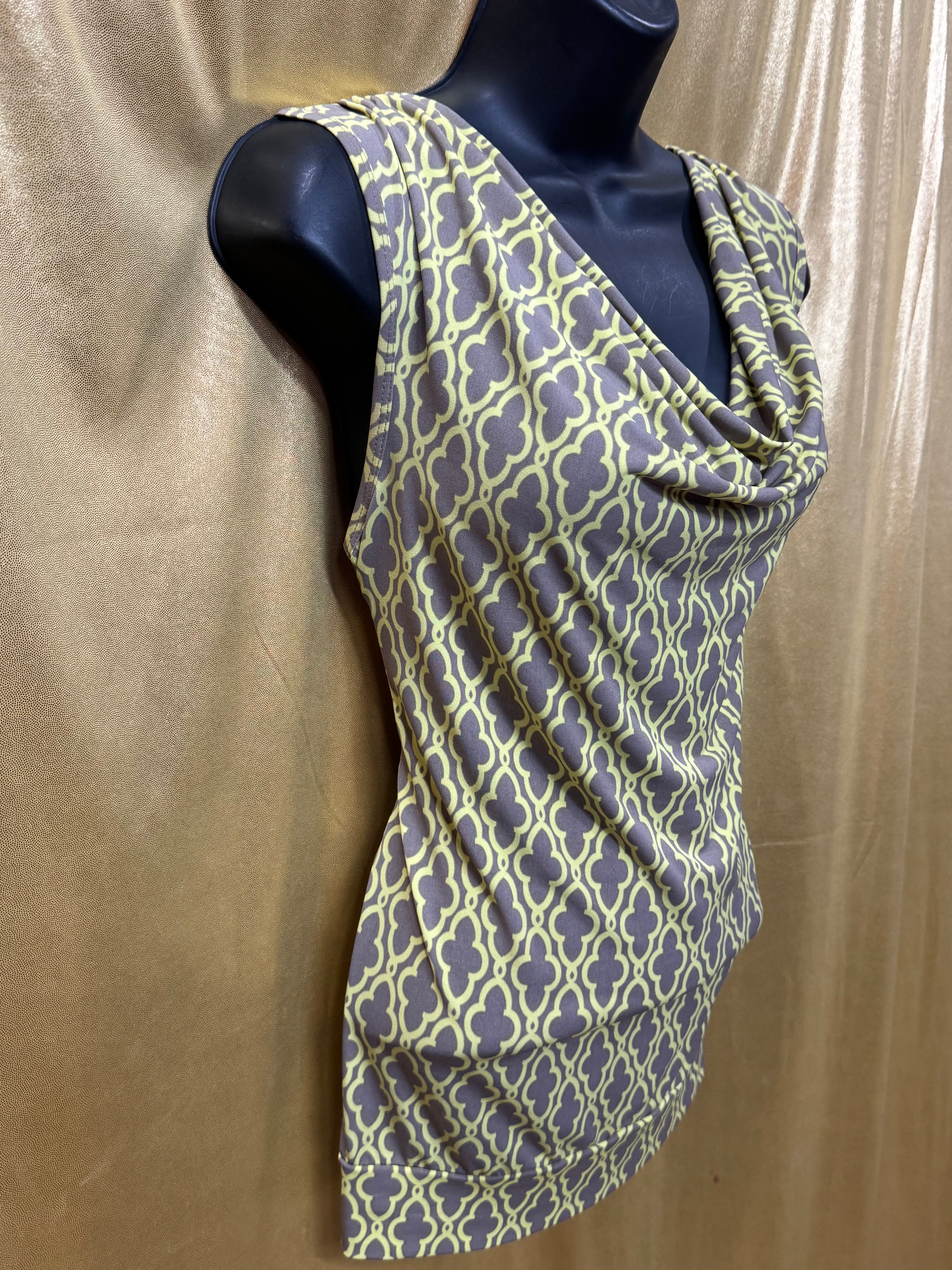 Banana Republic Yellow & Gray Geometric Draped Cowl Neck Sleeveless Top - Size M