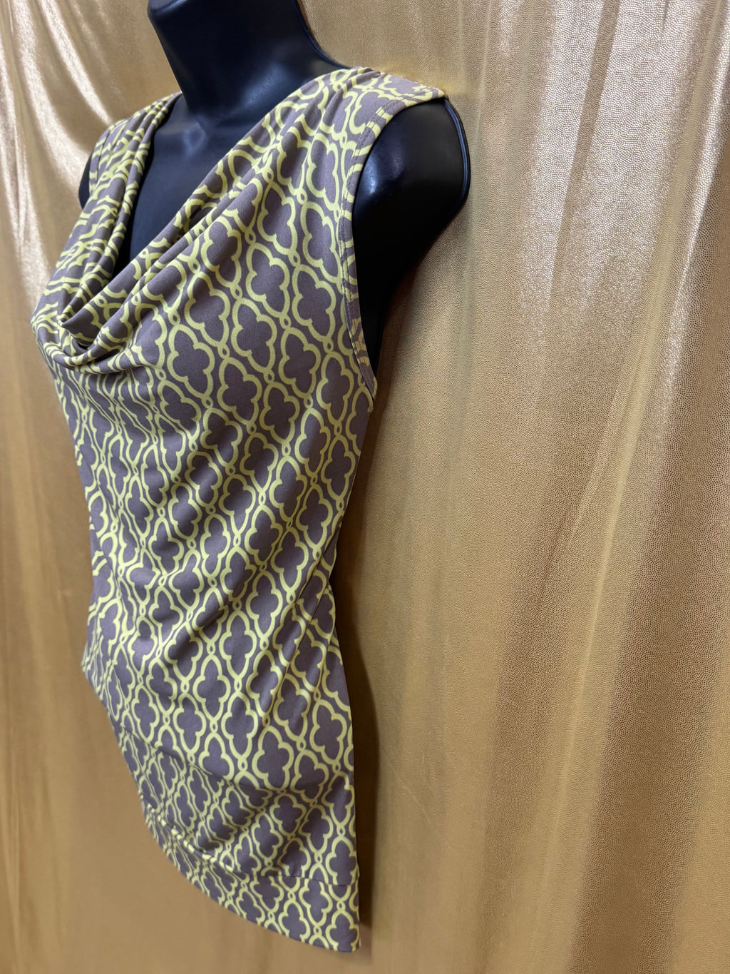 Banana Republic Yellow & Gray Geometric Draped Cowl Neck Sleeveless Top - Size M