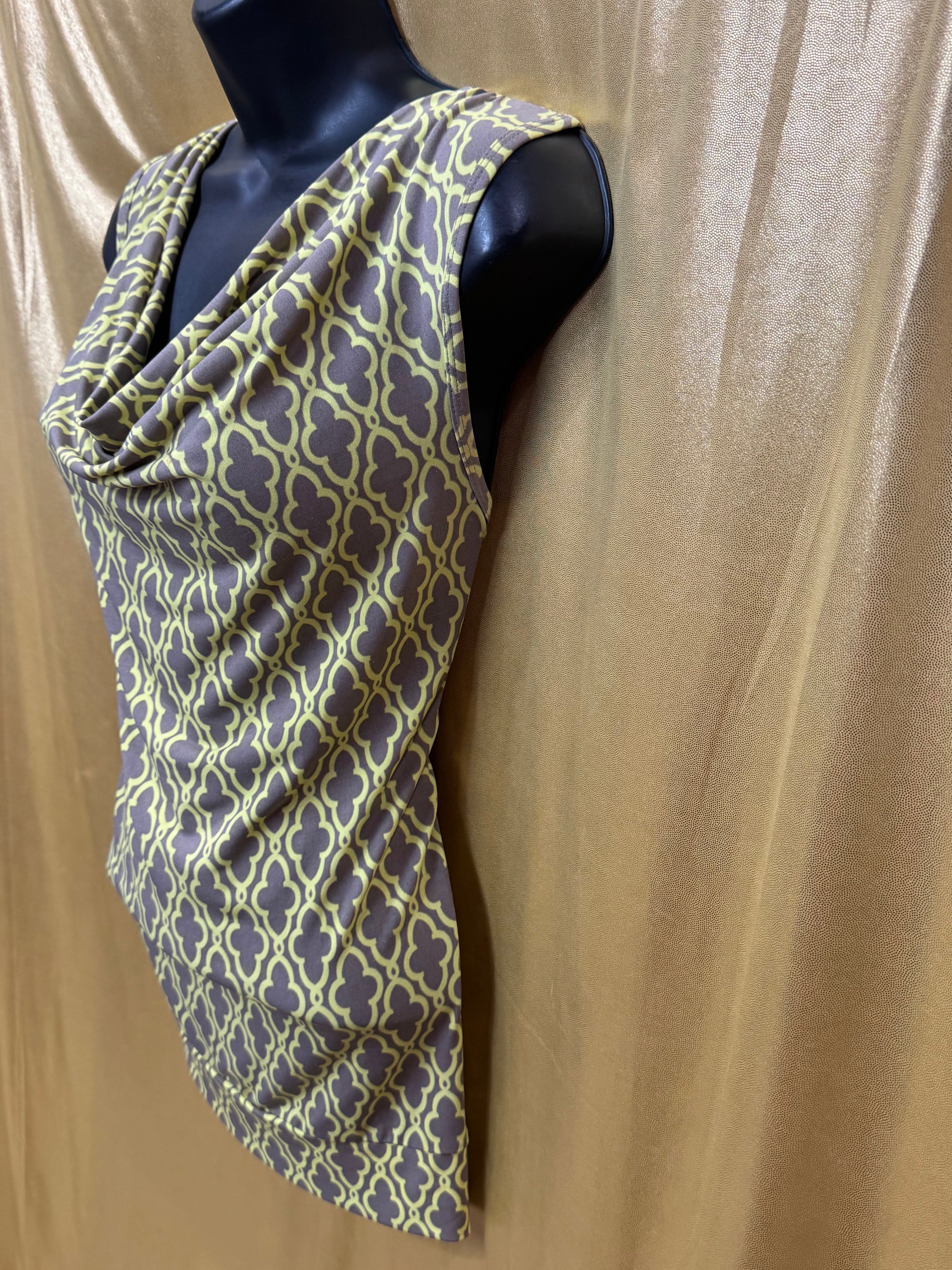 Banana Republic Yellow & Gray Geometric Draped Cowl Neck Sleeveless Top - Size M