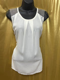 RO & DE White Pleated Sleeveless Blouse | Faux Leather Accent | Size M