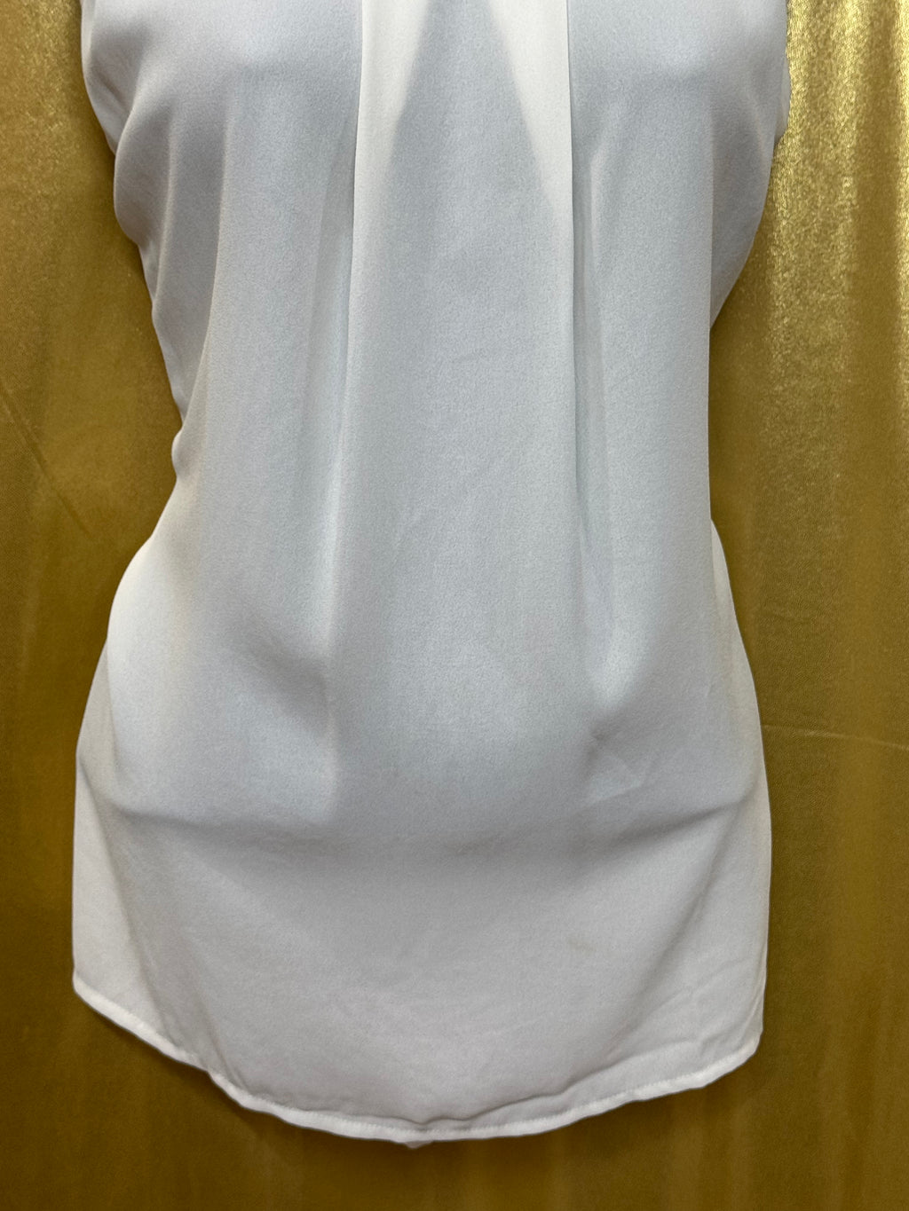 RO & DE White Pleated Sleeveless Blouse | Faux Leather Accent | Size M