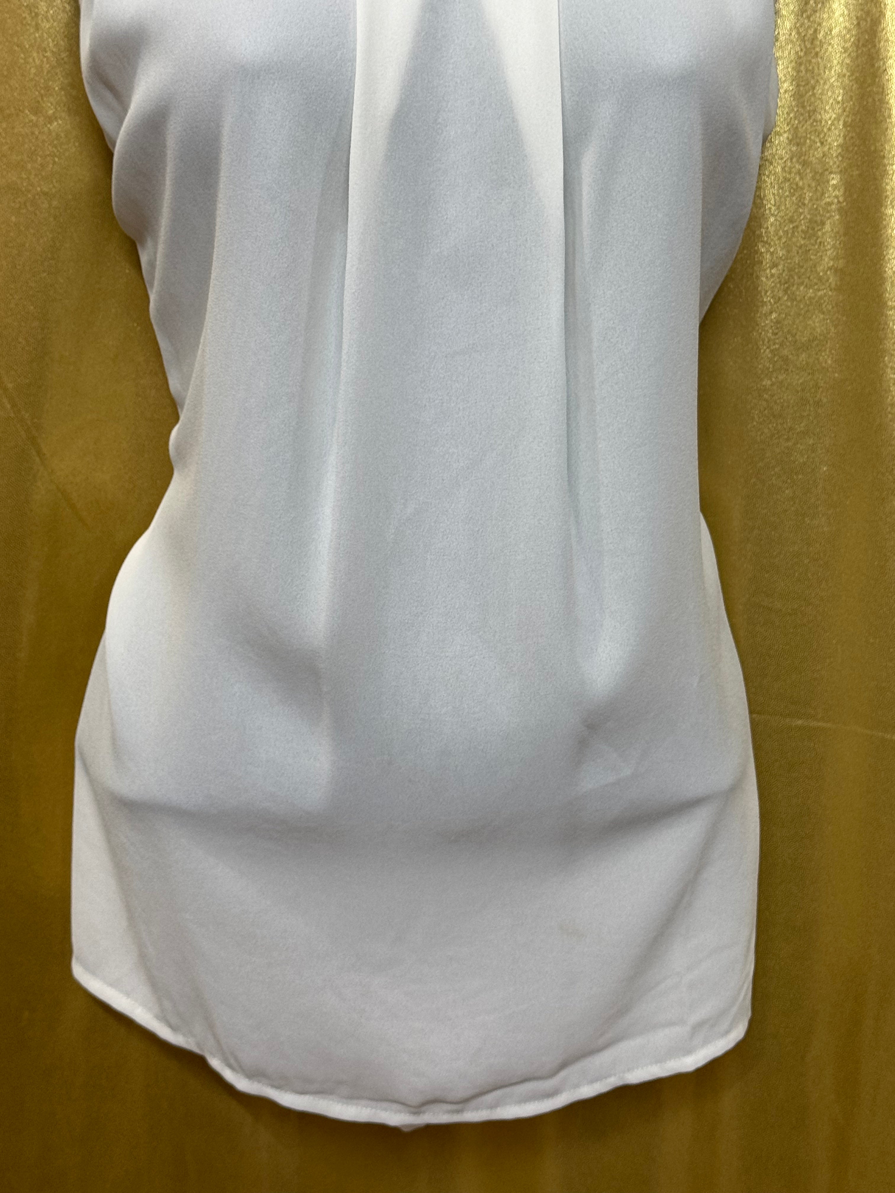 RO & DE White Pleated Sleeveless Blouse | Faux Leather Accent | Size M