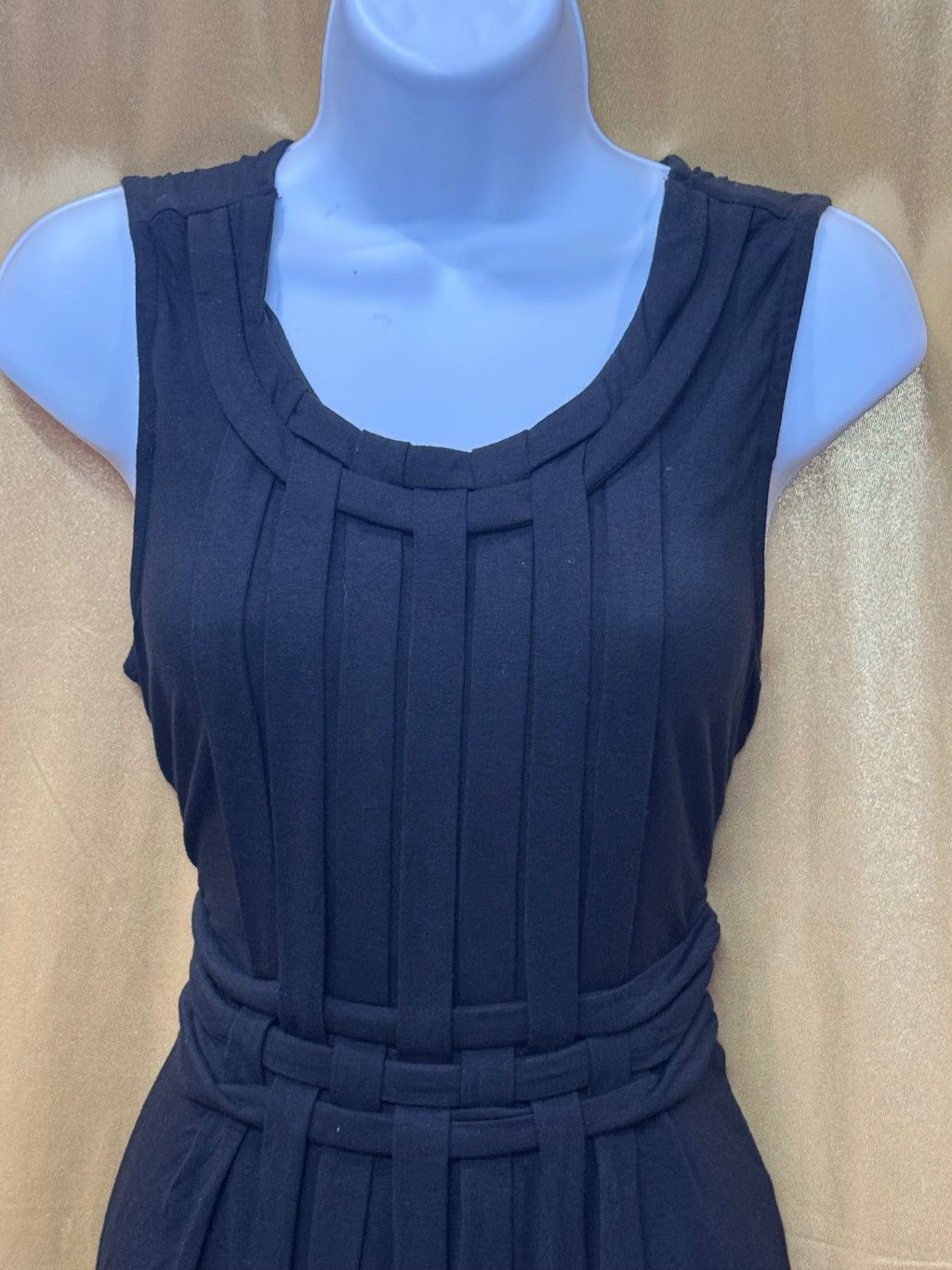 GRACE Black Sleeveless Lattice Pleated Tunic Dress Size M