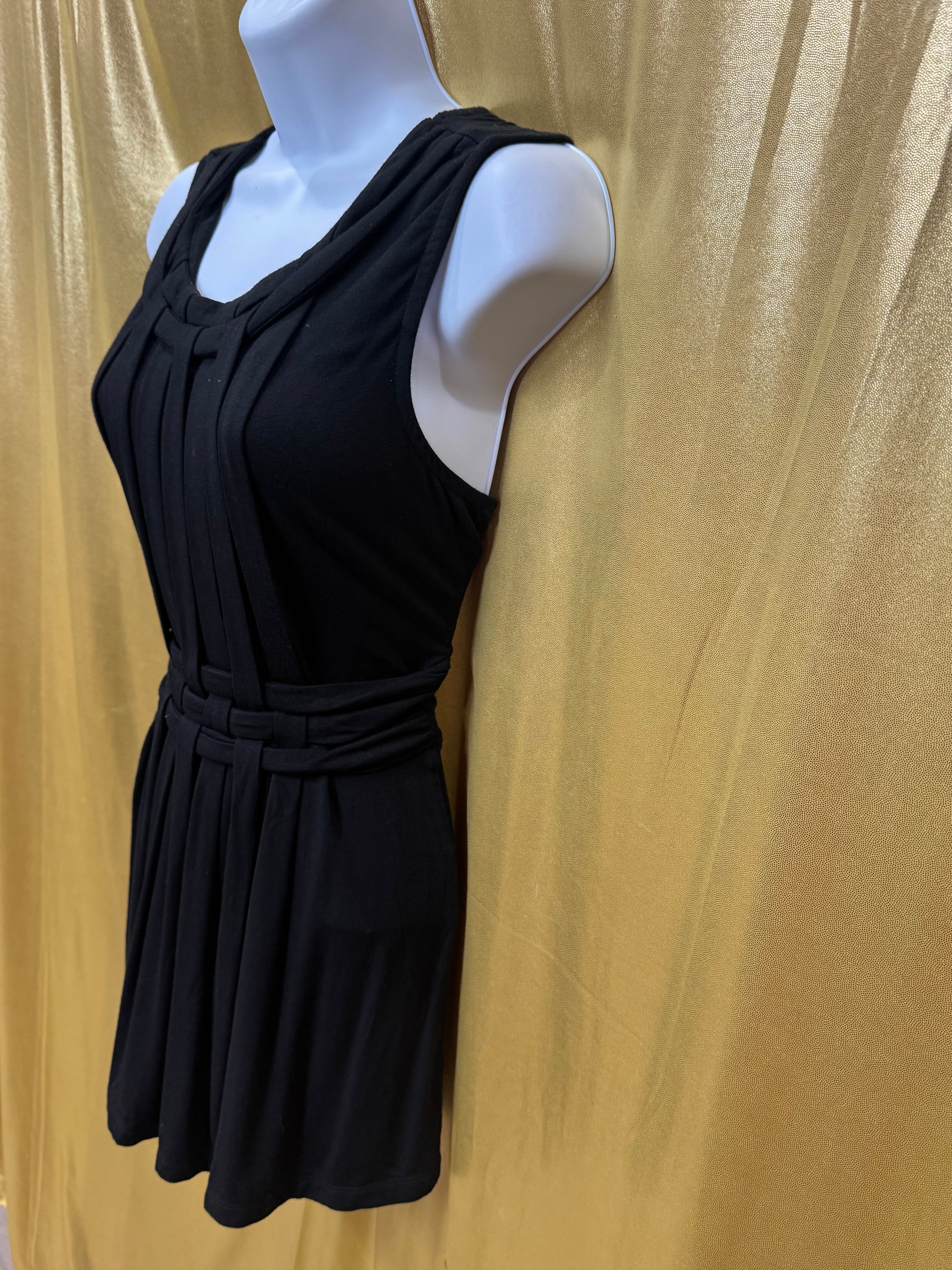 GRACE Black Sleeveless Lattice Pleated Tunic Dress Size M