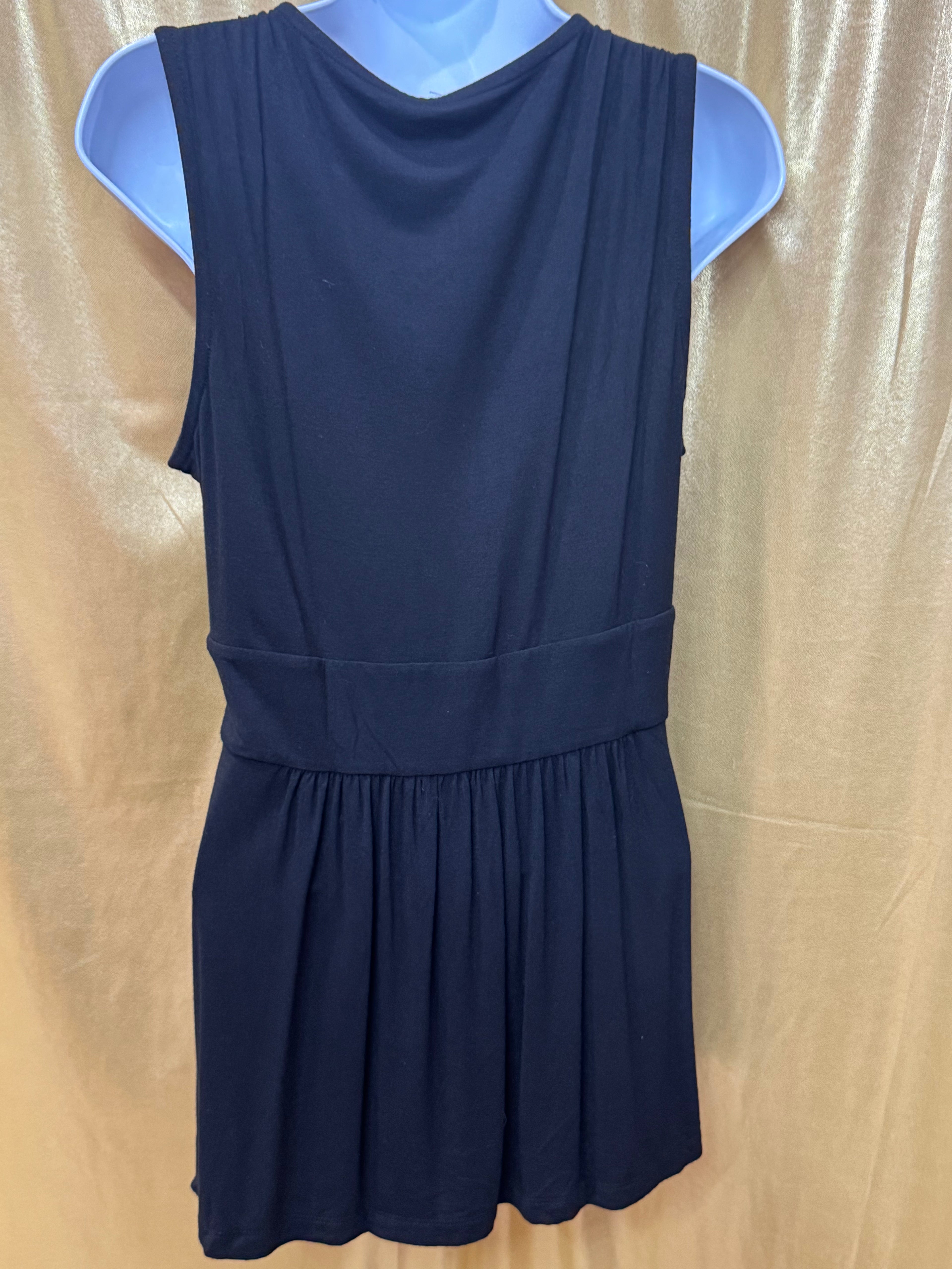 GRACE Black Sleeveless Lattice Pleated Tunic Dress Size M