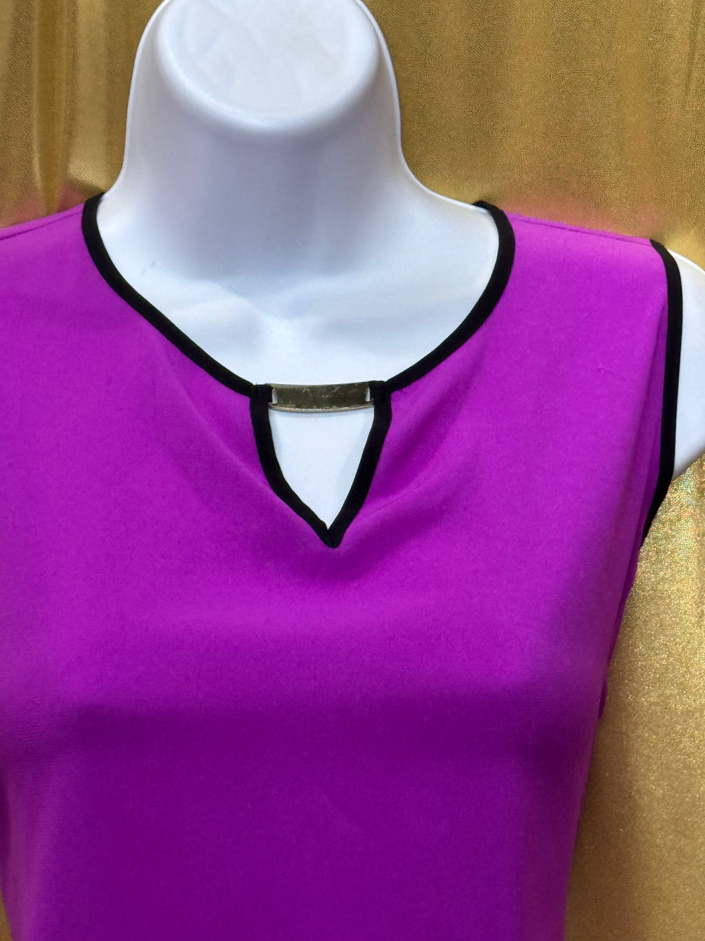Calvin Klein Medium Purple Sleeveless V-Neck Blouse with Black Trim